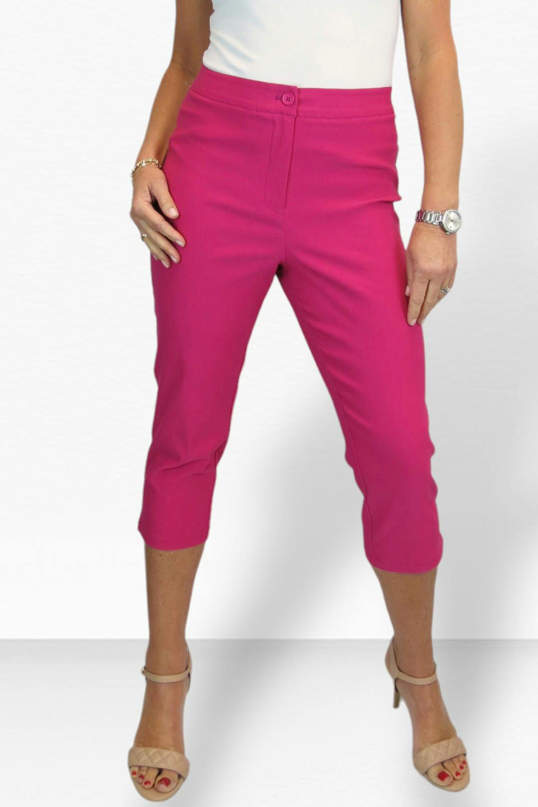 Paulo Due Women's Fuchsia Slim Fit Stretch Cropped Trousers - 18
