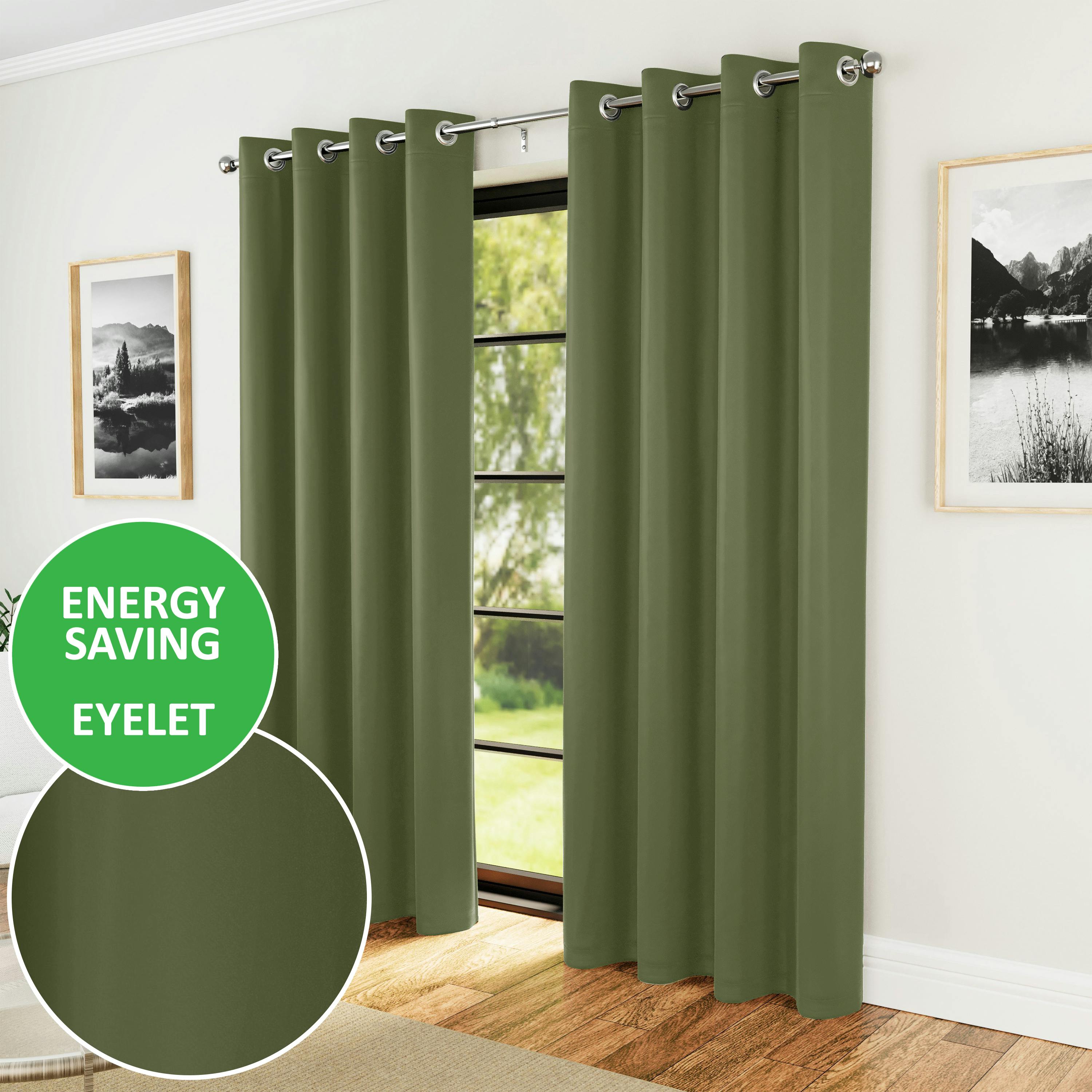 Rackhams Green Nightfall Plain Supersoft Thermal Room Darkening Eyelet Curtain - Pair For Living Room & Bedrooms - 46" (117Cm) Width X 54" (137Cm) Drop