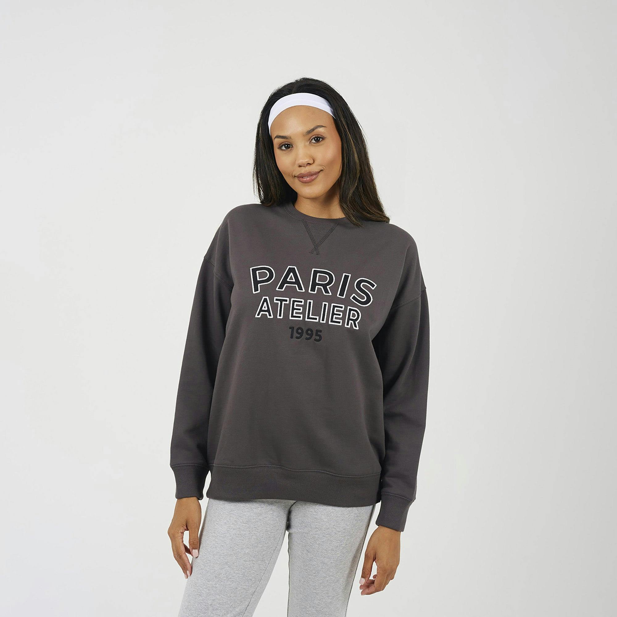 Brave Soul Crew Neck Embroidered Sweatshirt - Charcoal - Charcoal - L