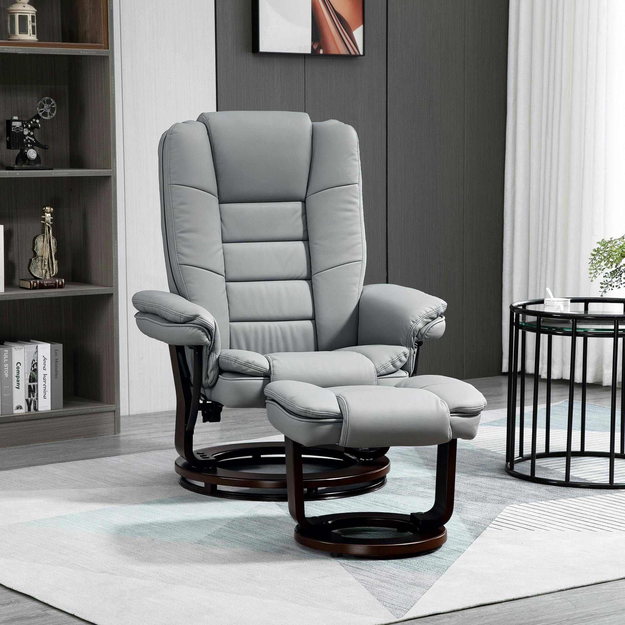 Rackhams Gray Swivel Manual Recliner And Footrest Set Pu Leather