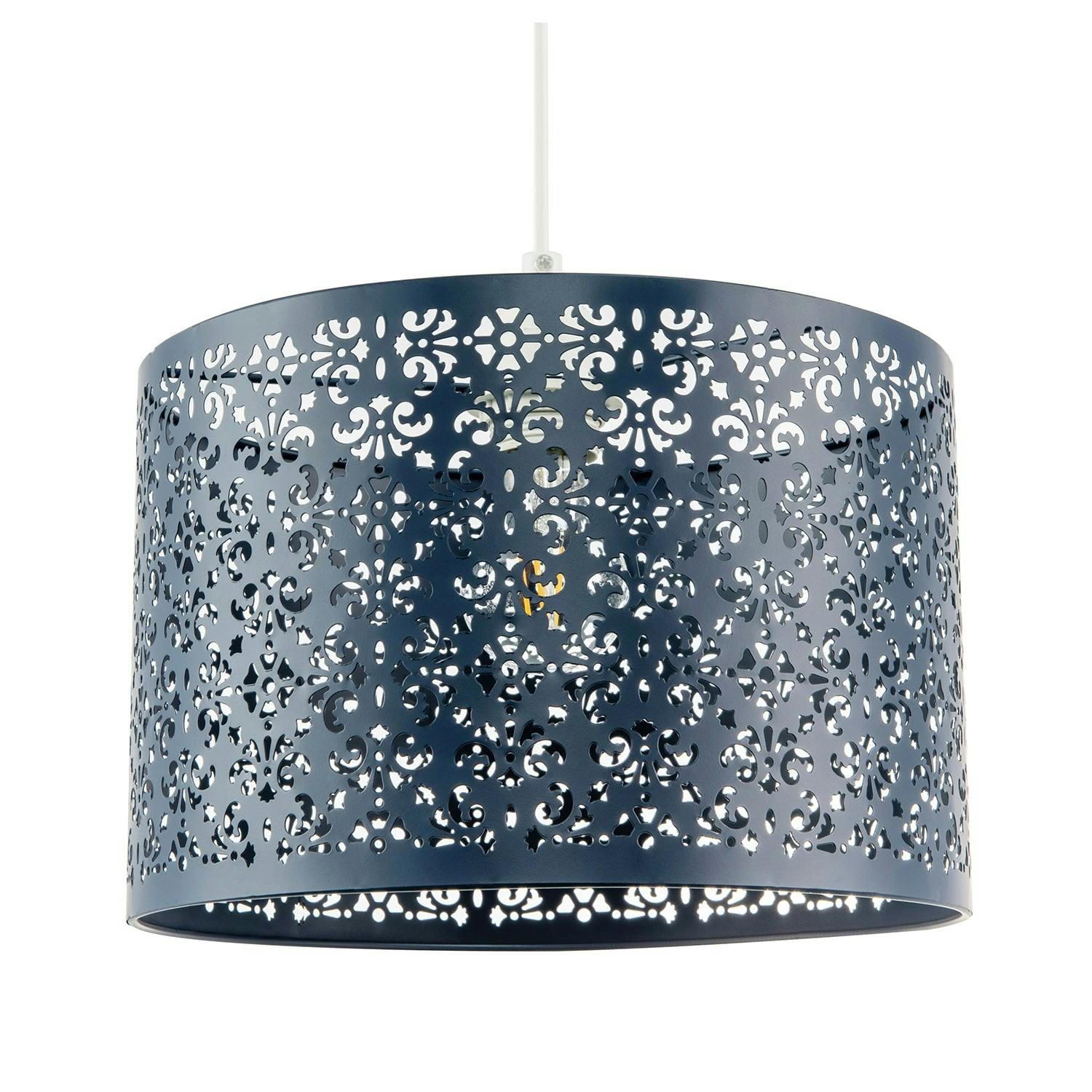Happy Homewares Unisex Midnight Blue Moroccan Metal Pendant Lamp Shade With Floral Decoration | Size: 12 Inches - Image 2