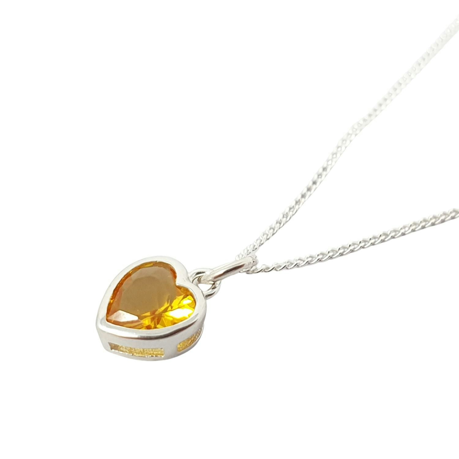 Harfi Silver Mini Heart Citrine November Birthstone Necklace