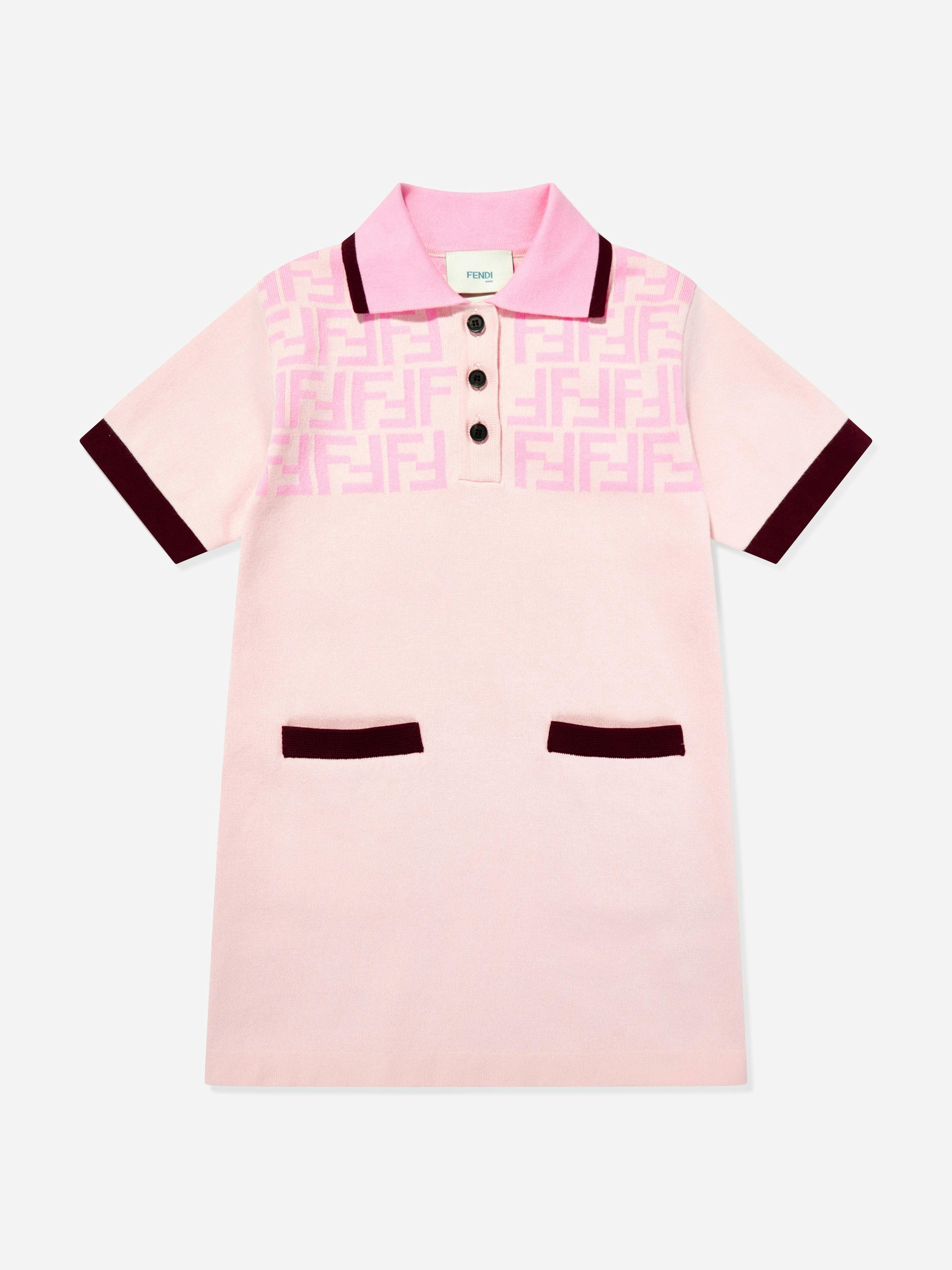 Fendi Kids Girls Pink Fendi Ff Logo Polo Dress In - 10 Yrs