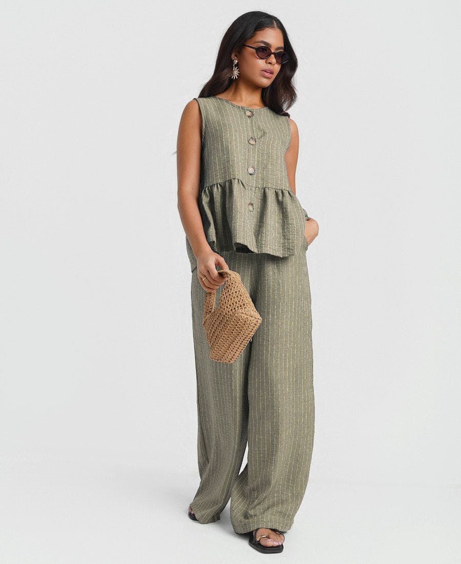 Needs No Label Khaki Stripe Peplum Top - S