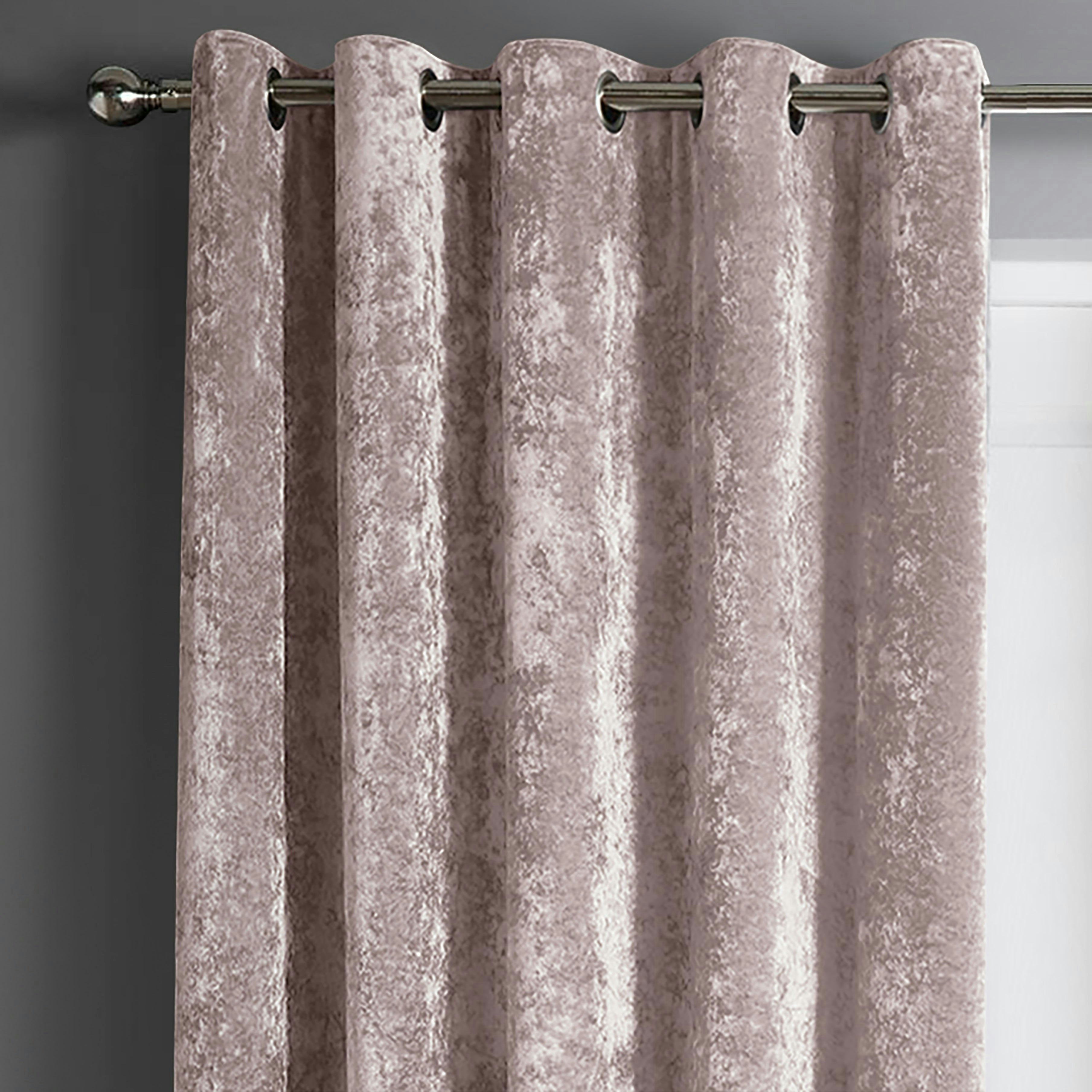 Intimates Crushed Velvet Ready Made Eyelet Curtains - 168Cm X 137Cm - Blush