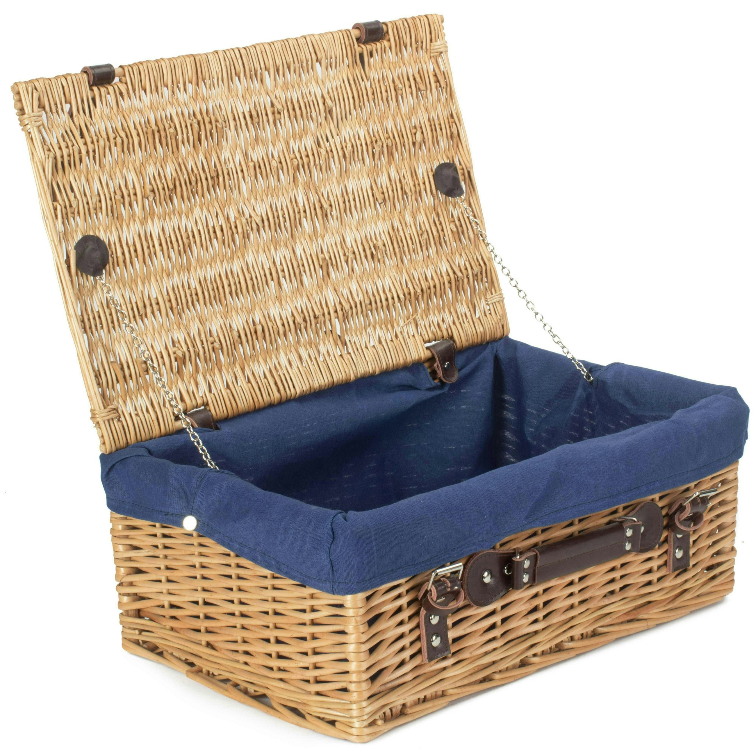Rackhams Blue 46Cm Buff Willow Wicker Picnic Basket