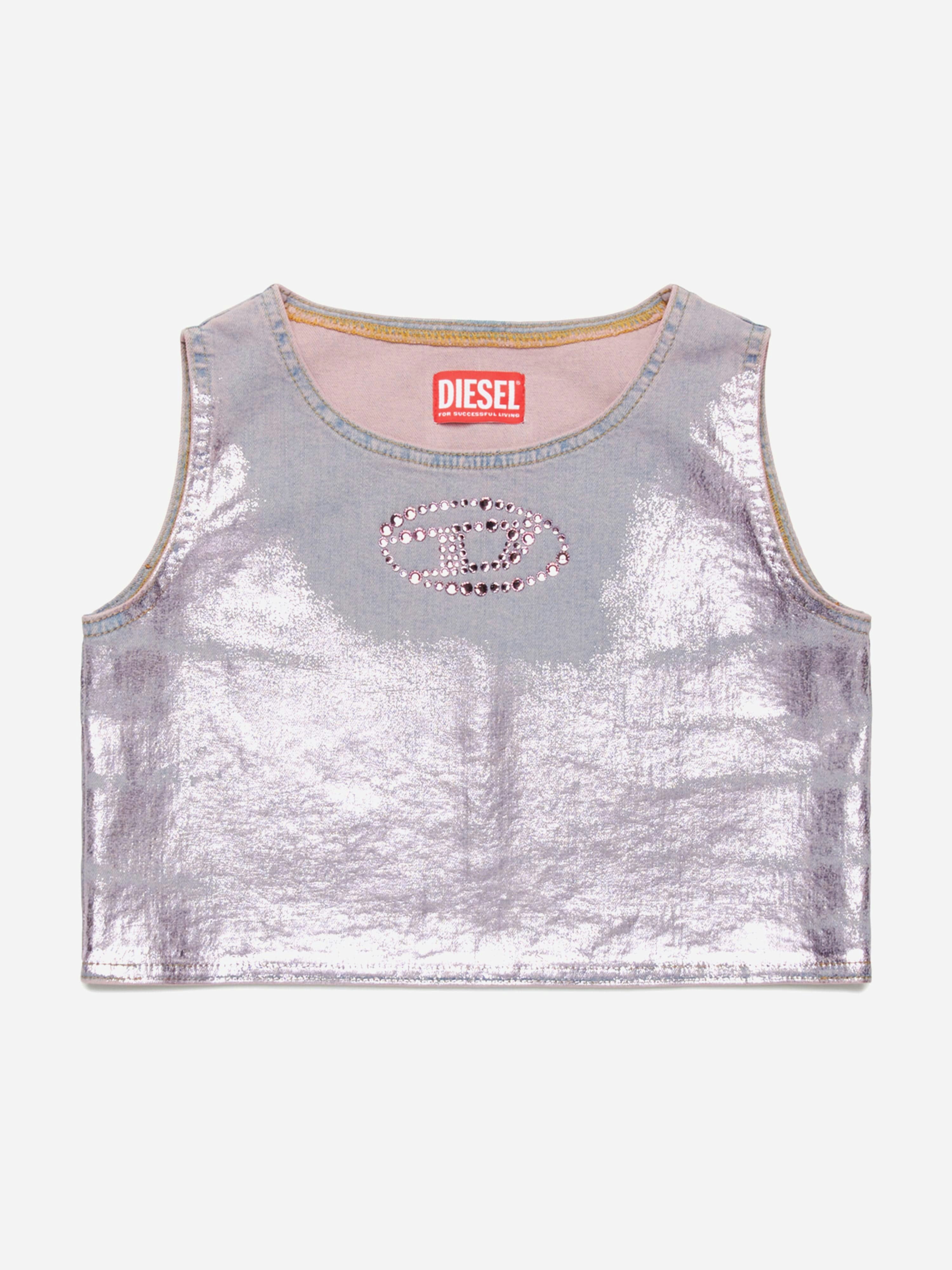 Diesel Girls Pink Metallic Coated Sleeveless Top In - 14 Yrs