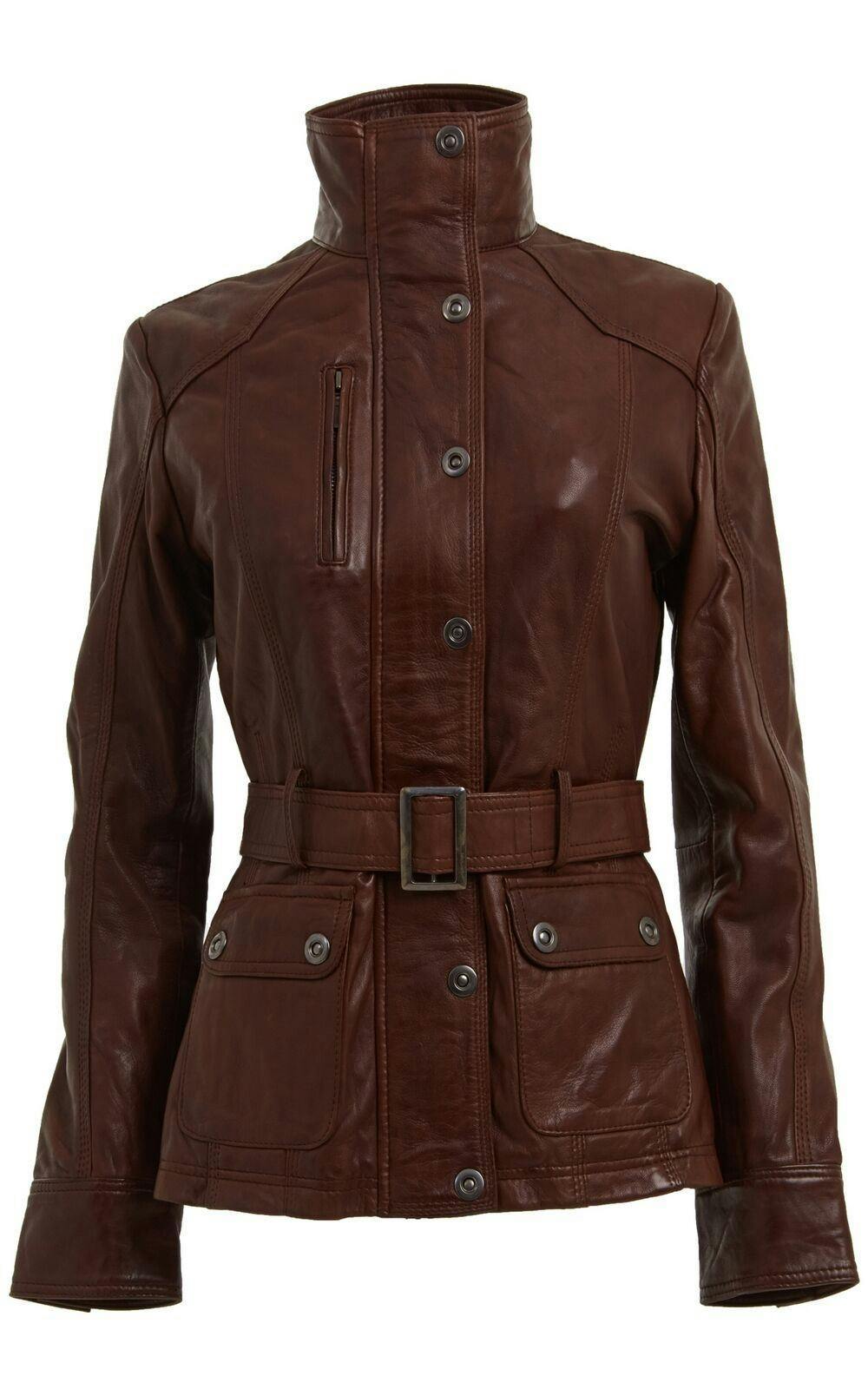 Infinity Leather Women's Brown Military Style Leather Biker Jacket-Phoenix - Uk S/10 | Eu 36 | Us 6