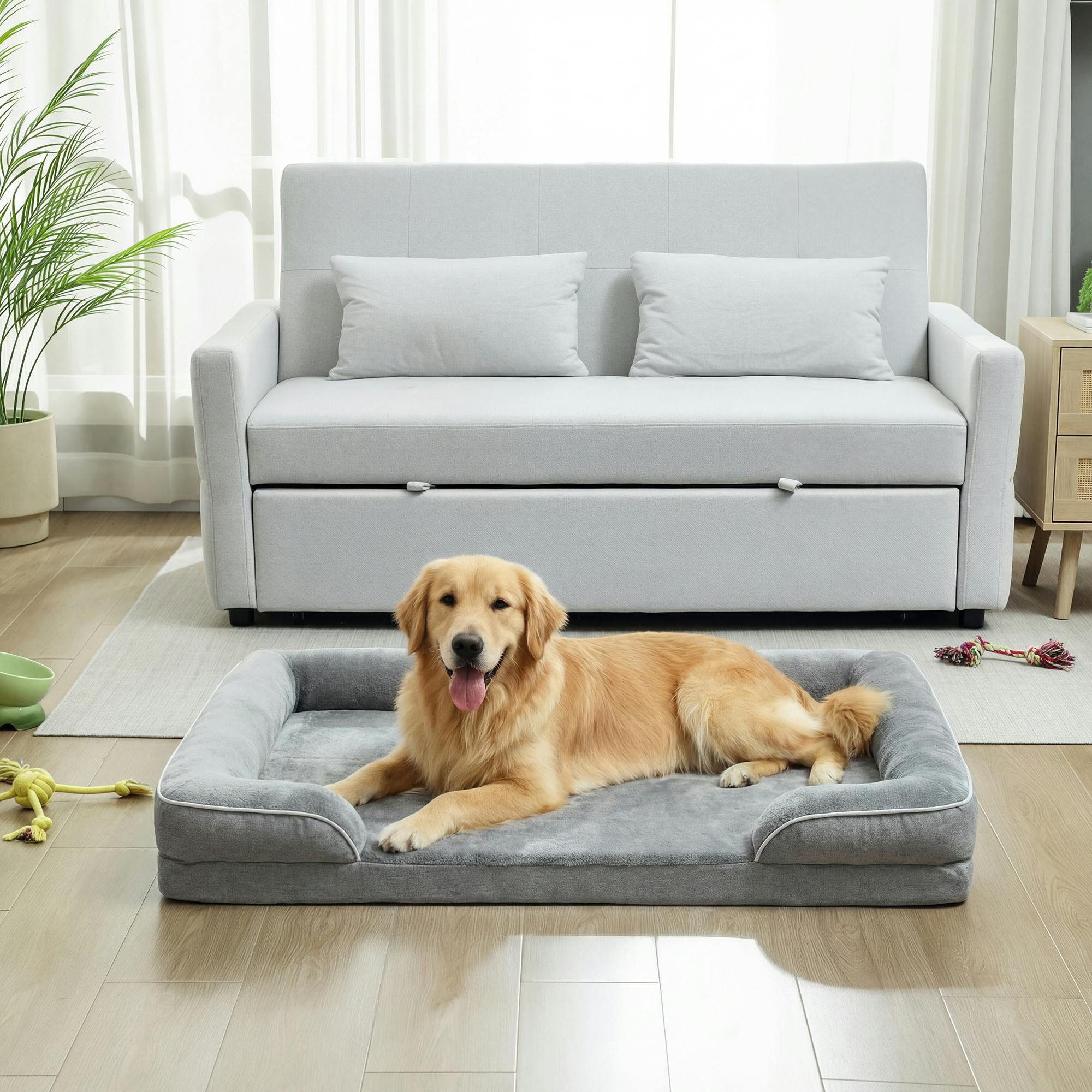 B&Q - Dog Sofa BedWashable Pet Bed With Non-Slip BottomGrey - Image 2