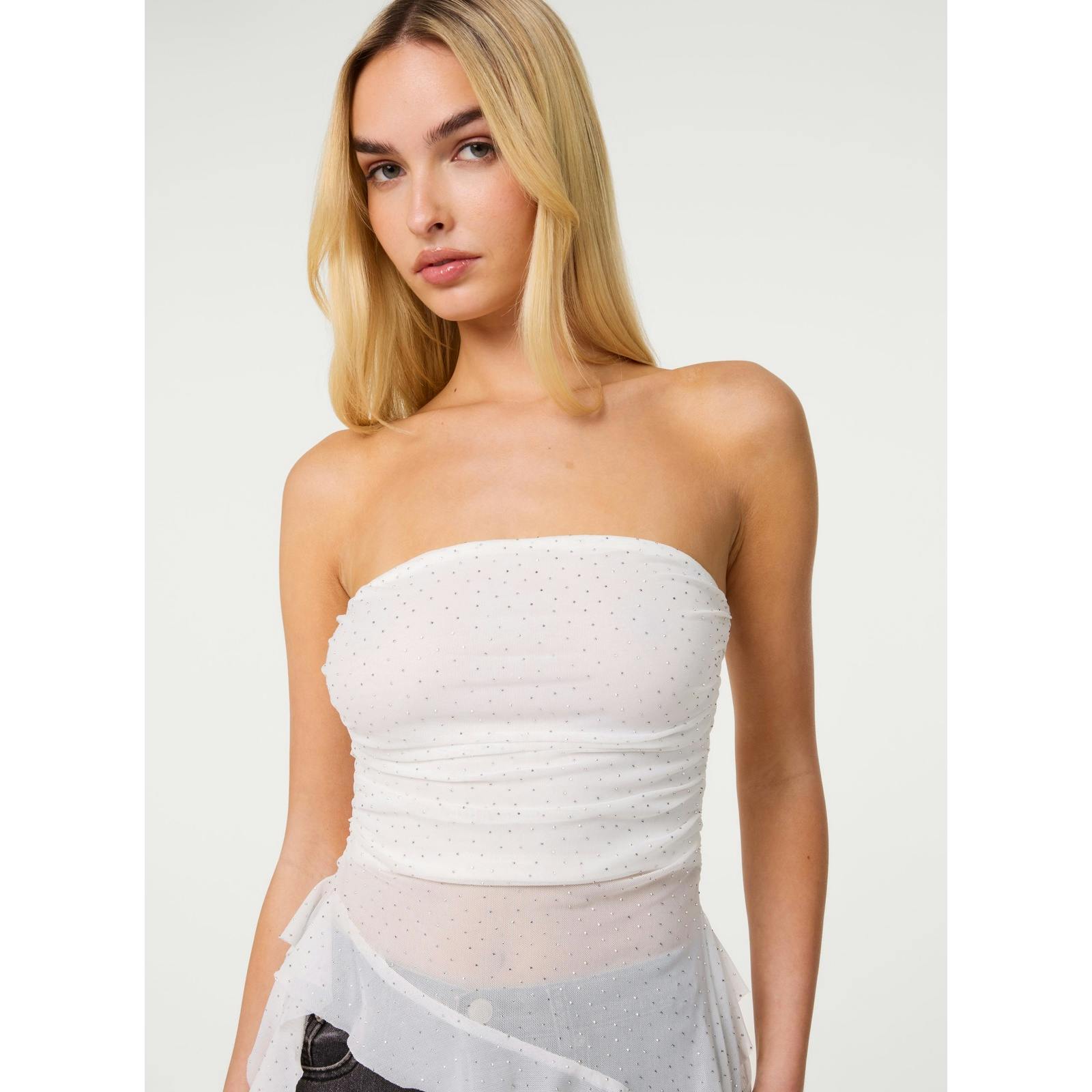 Pink Vanilla Pink/Ivory Vanilla Asymmetric Diamante Bandeau Top - S