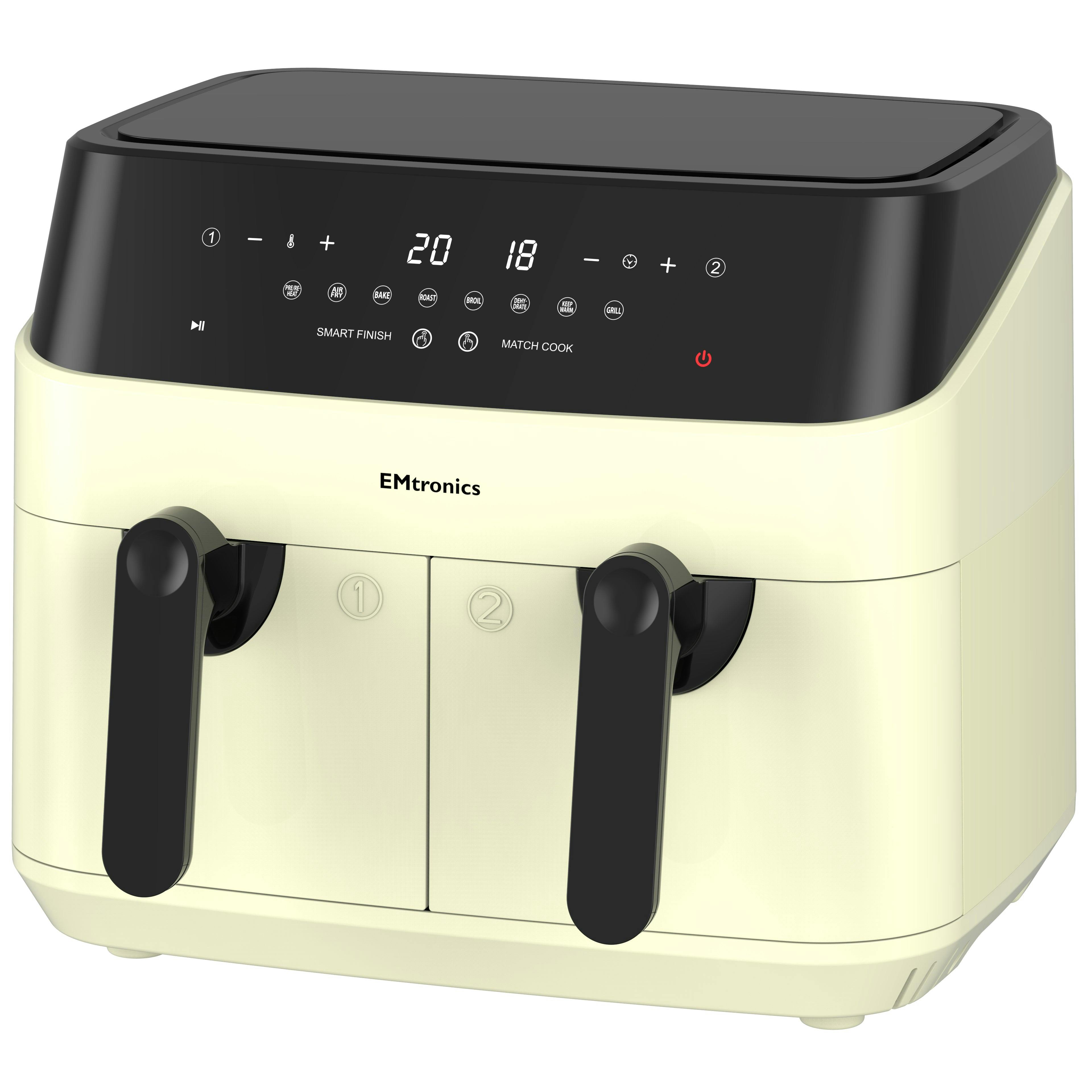 Emtronics Cream Double Basket Air Fryer 9 Litre With 99 Minute Timer