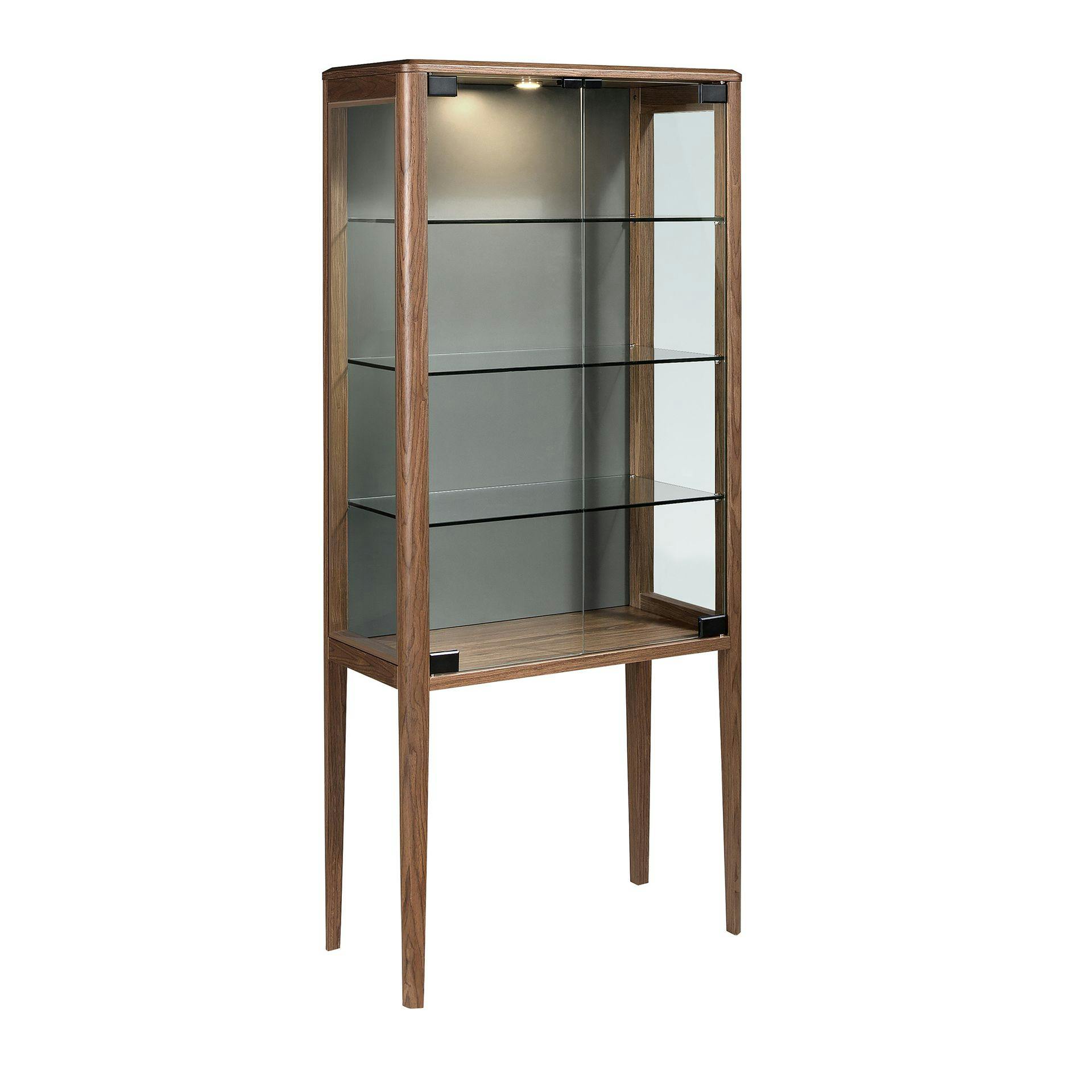 Rackhams Dark/Grey/Light Tall Sideboard In Tempered Glass And Walnut With Interior Lighting 3292