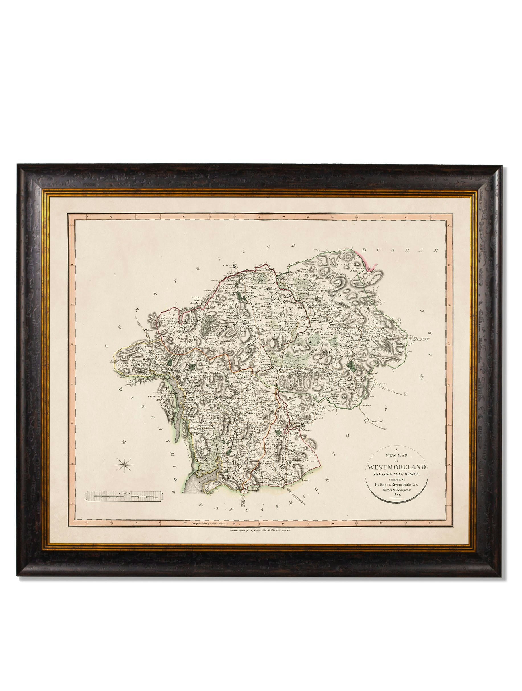 Rackhams Black C.1806 County Maps Of England - 84 X 70Cm - Westmoreland