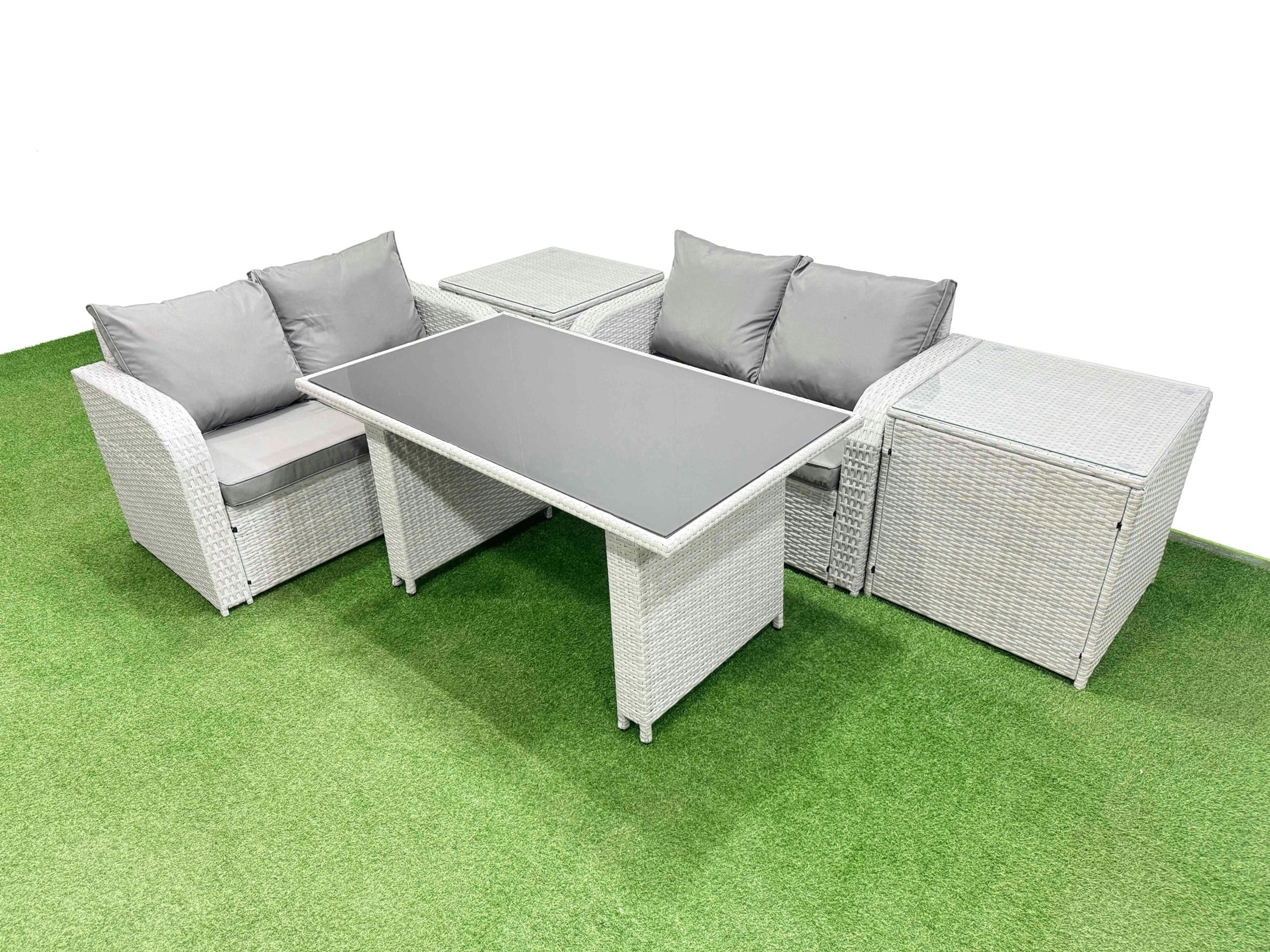 Rackhams Light/Grey 5 Pieces Outdoor Pe Rattan Sofa Set Patio Garden Furniture Sets With Cushions 2 Side Tables
