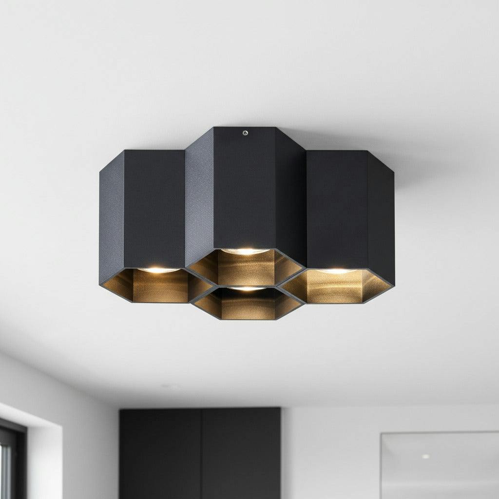 Rackhams Black/Light 20 Watt Hexagonal Semi Flush Mount Ceiling