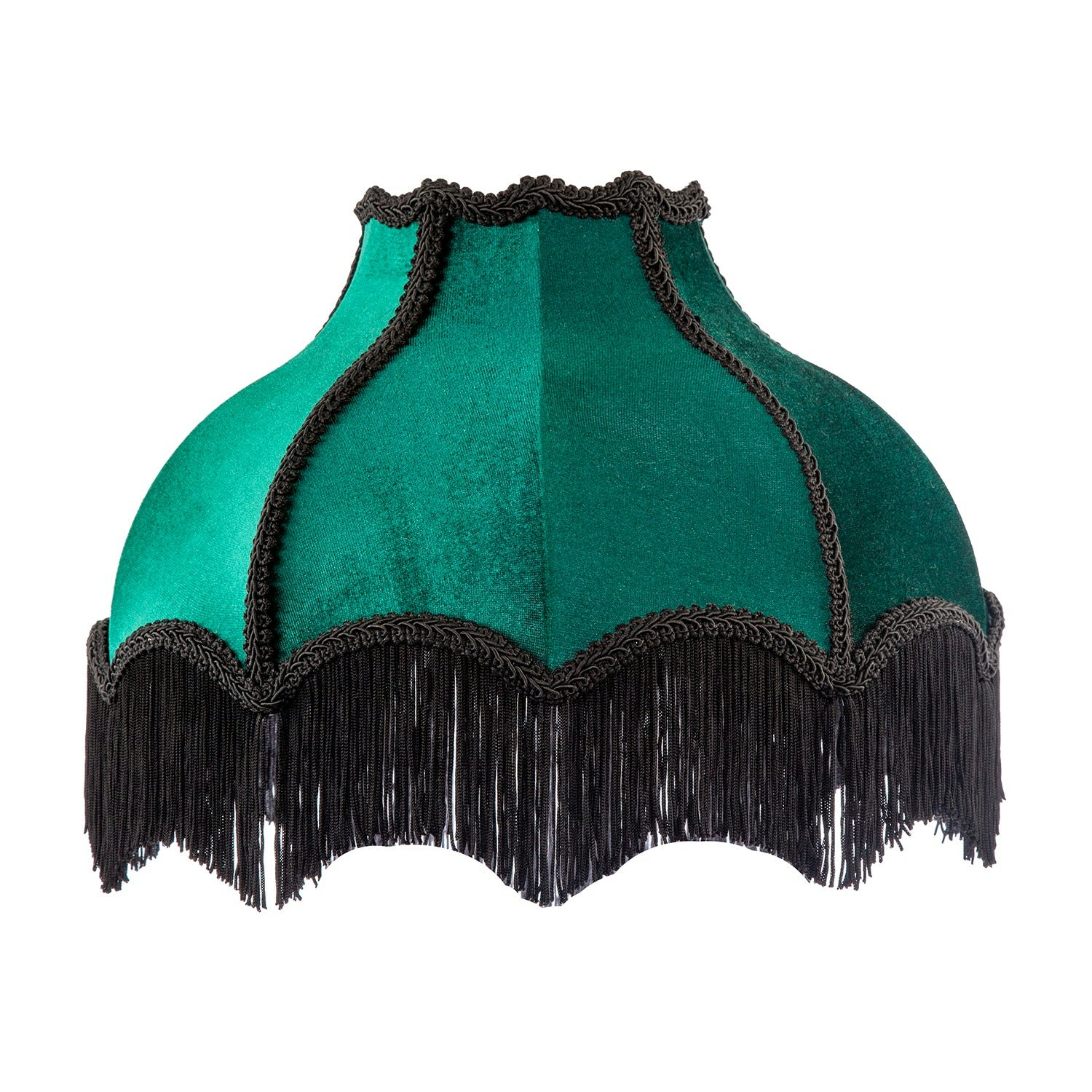 Happy Homewares Green/Black Classic Victorian Lamp Shade In Emerald Velvet With Trims