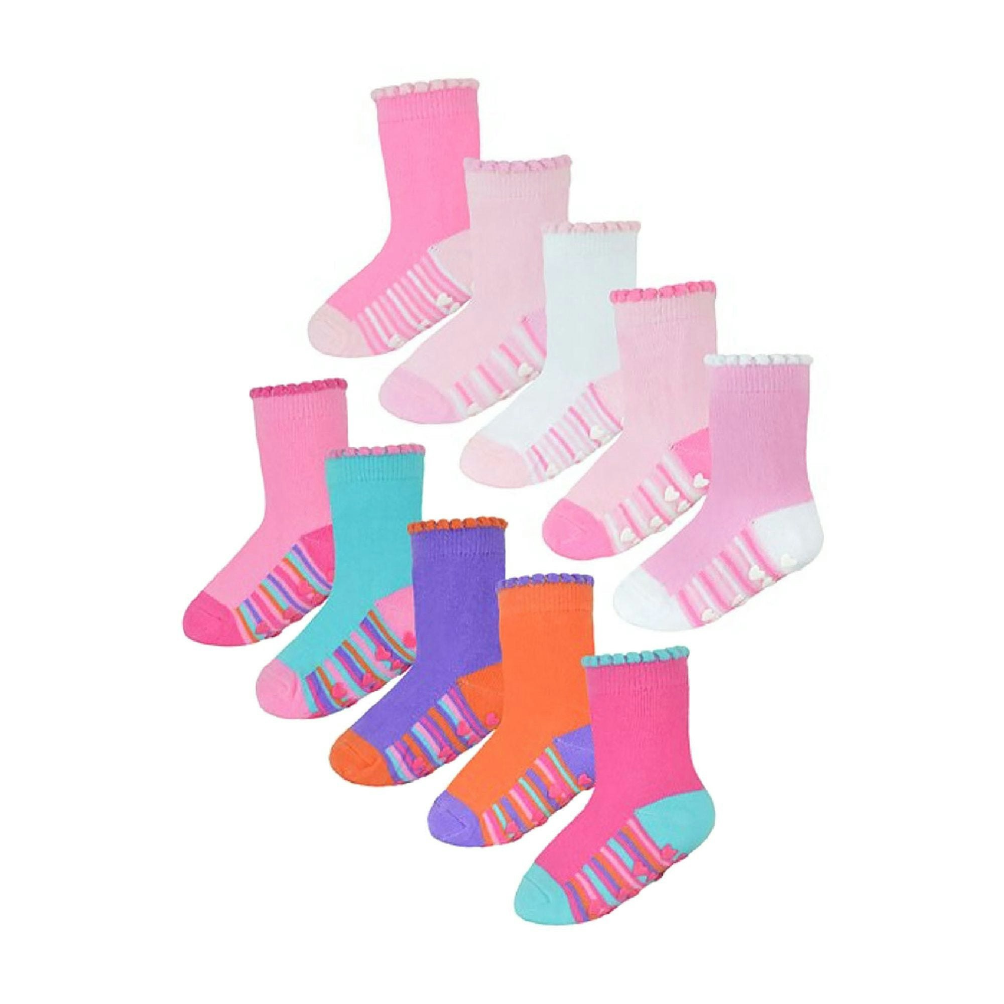 Sock Snob Women's Purple/Yellow/Pink 10 Pack Baby Girl Soft Cotton Colorful Non Slip Heel & Toe Socks - Style 2 0-6 Months