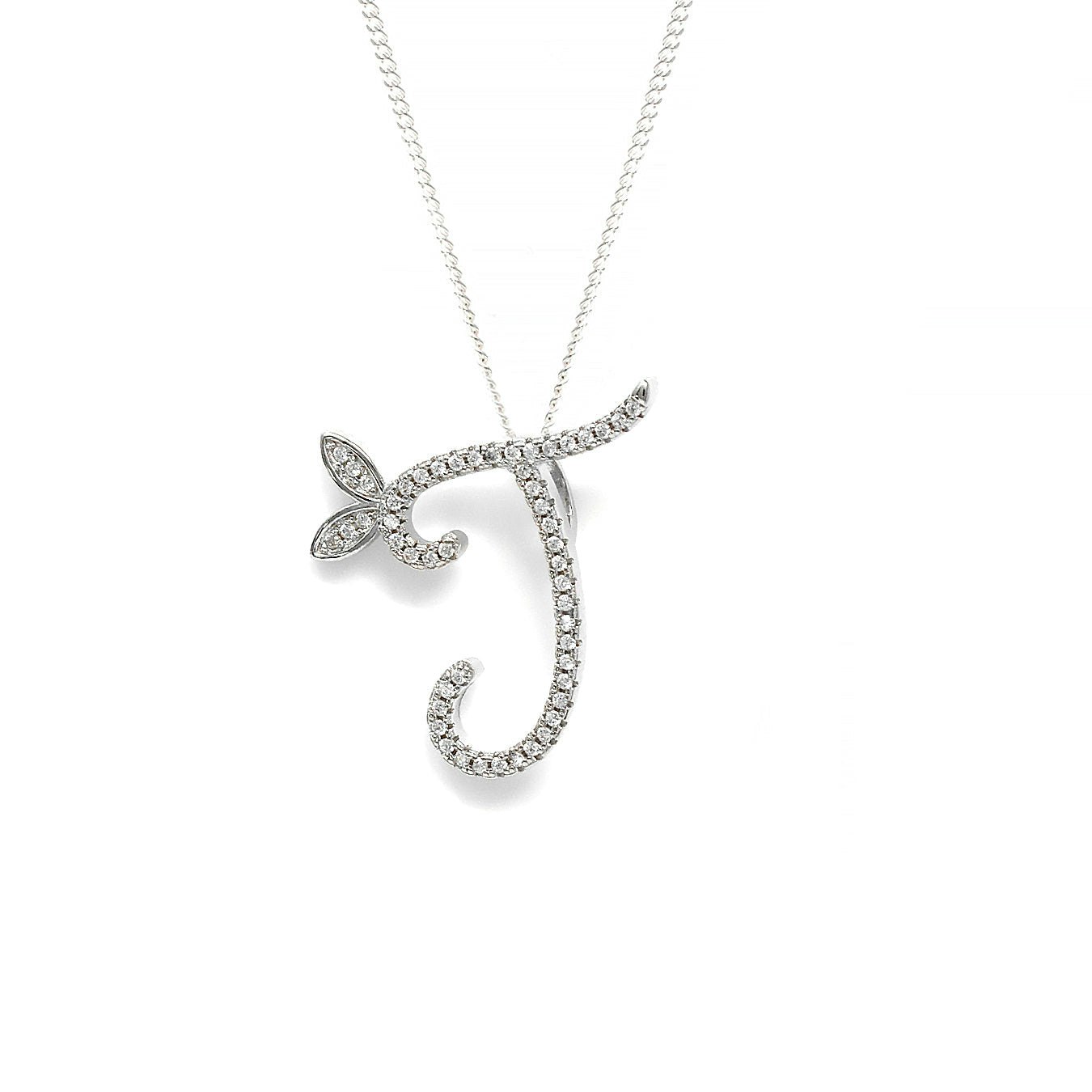 Say It With Silver 1 Inch Winged Full Cz Stones Initial Necklace - Sterling - J