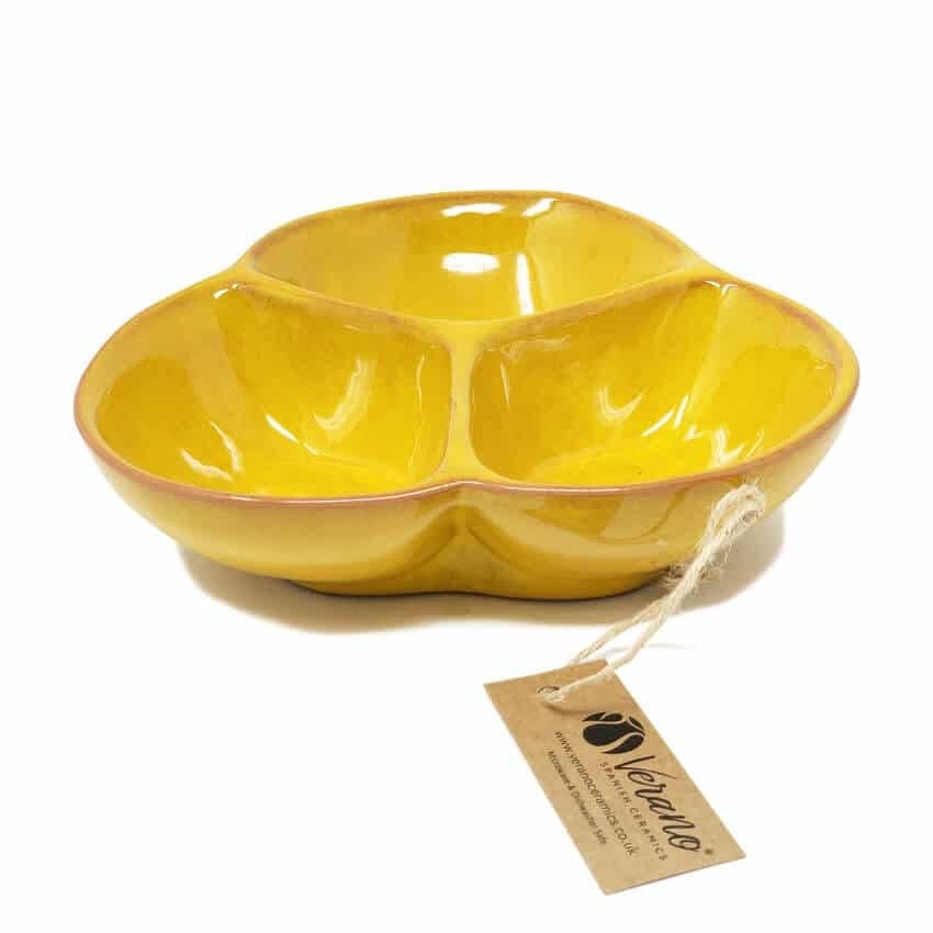 Verano Spanish Ceramics Yellow Selena - Snack Trio Dish (Medium)