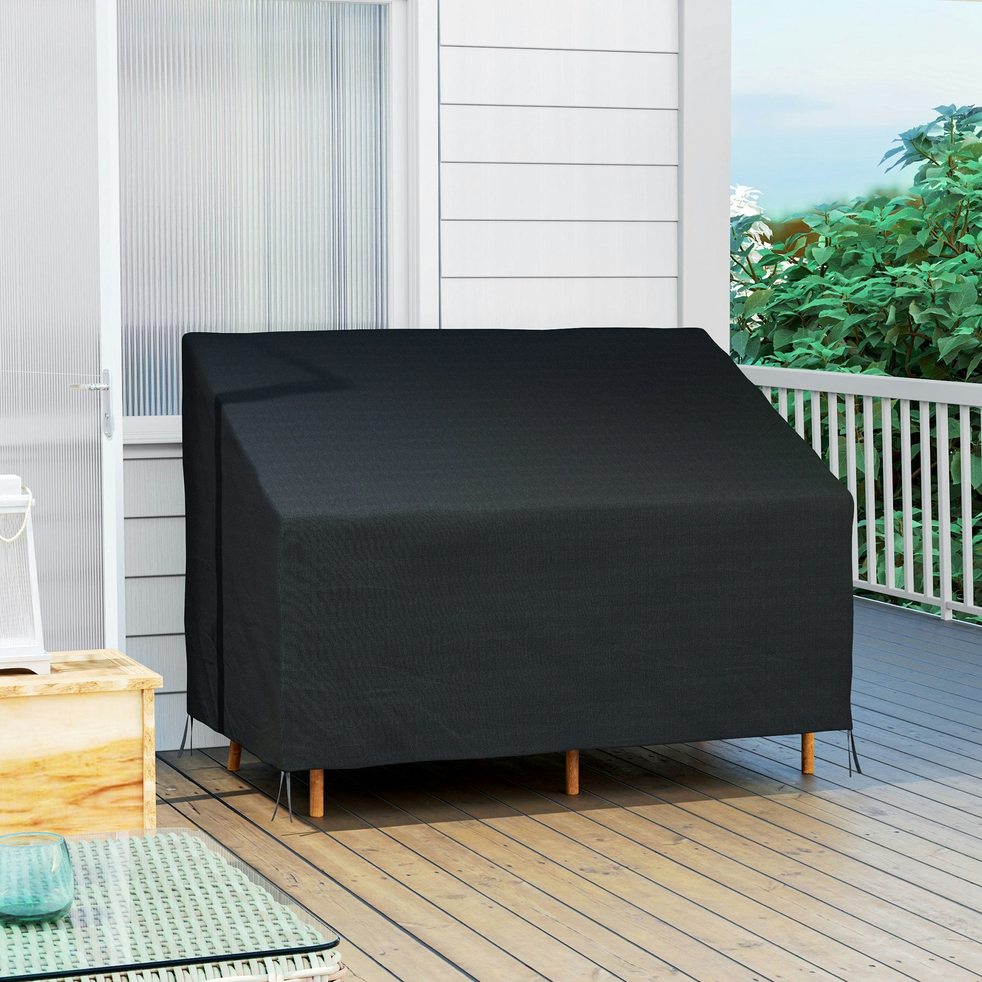 Rackhams Black Outdoor Furniture Cover 2 Seater Loveseat Protection 140X84x94cm - 600D Waterproof Oxford Cloth - 140L X 84W X 94H Cm