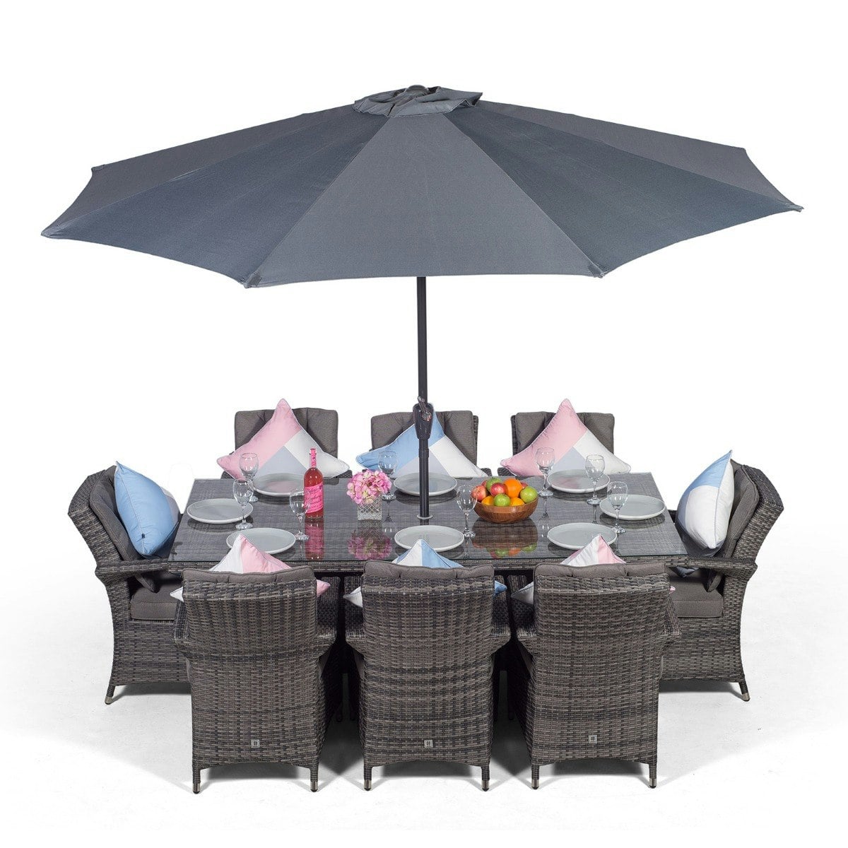 Rackhams Grey Arizona Rectangular 8 Seater Rattan Patio Dining Set - 1