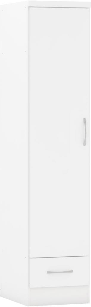 Seconique White Nevada 1 Door 1 Drawer Wardrobe - Gloss