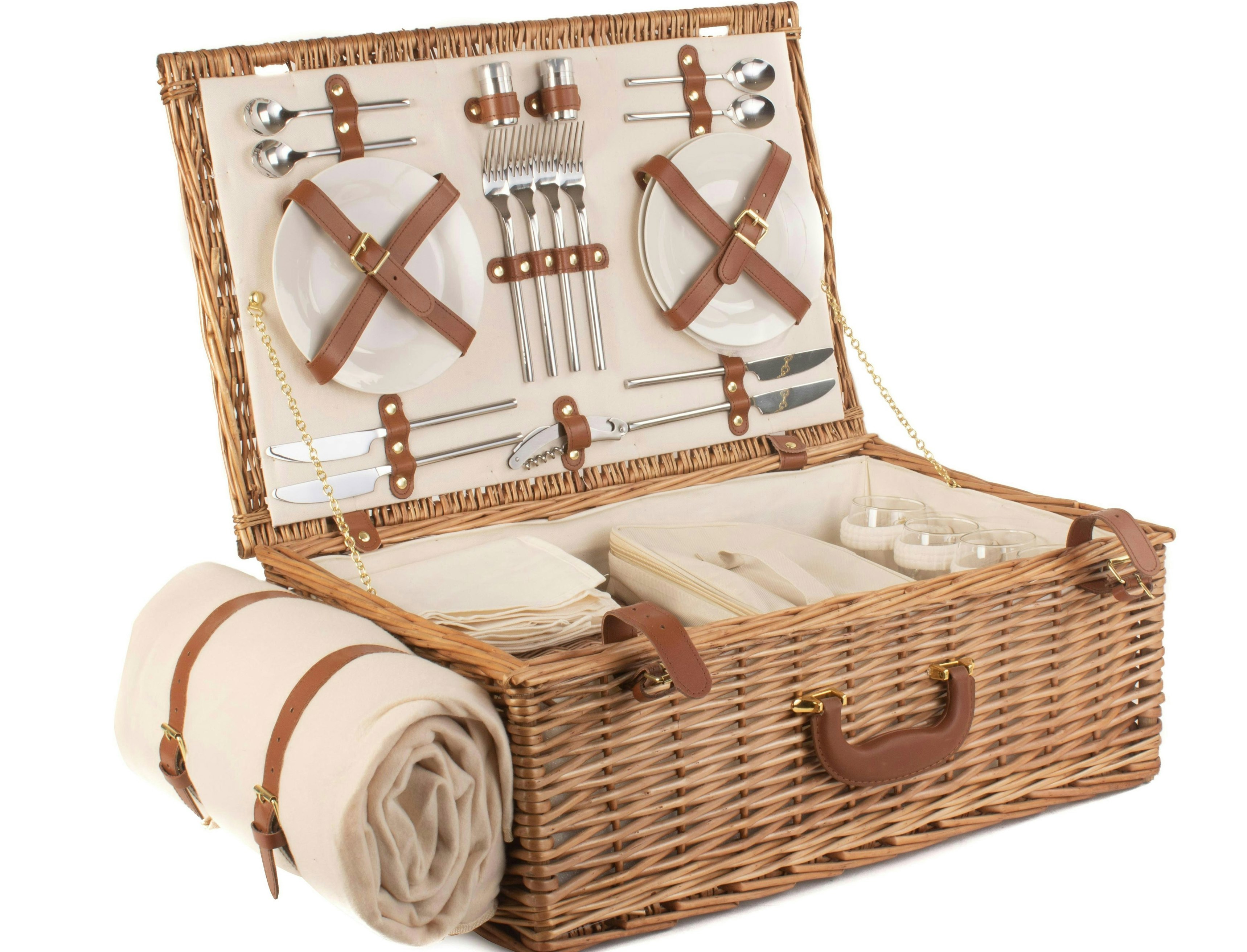 Red Hamper Deluxe Fully Fitted Traditional Wicker Picnic Basket - 4 Person