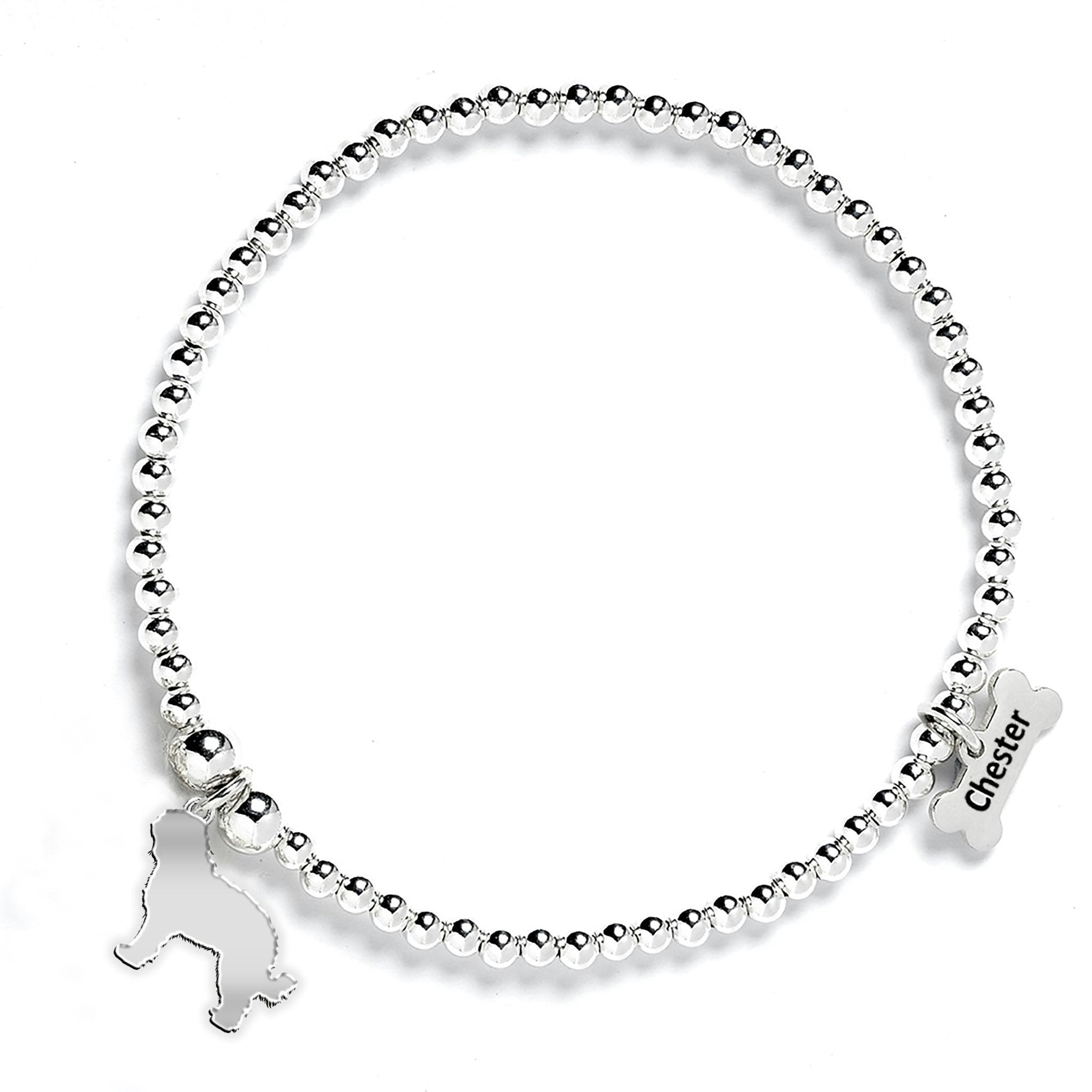 Mylee London Silver Barbet Silhouette Ball Bead Bracelet - Personalised - Yes