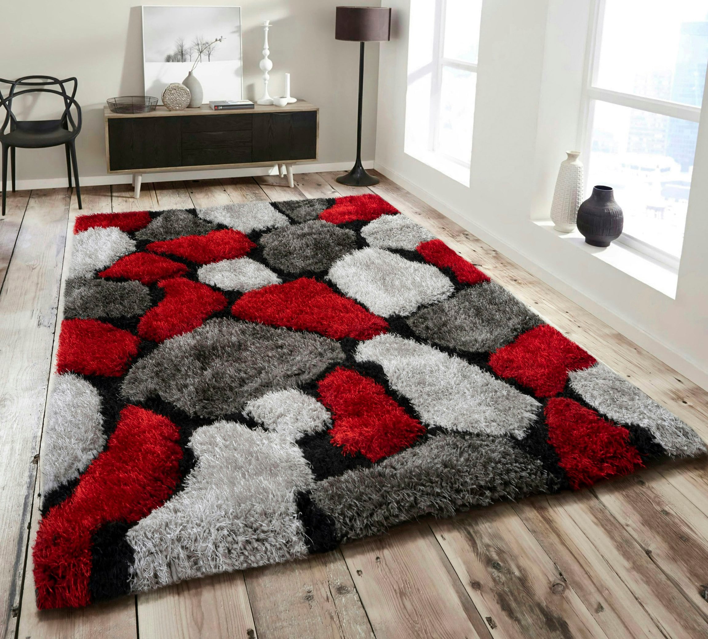 Rackhams Red Pebbles Shaggy Rug - 60 X 110