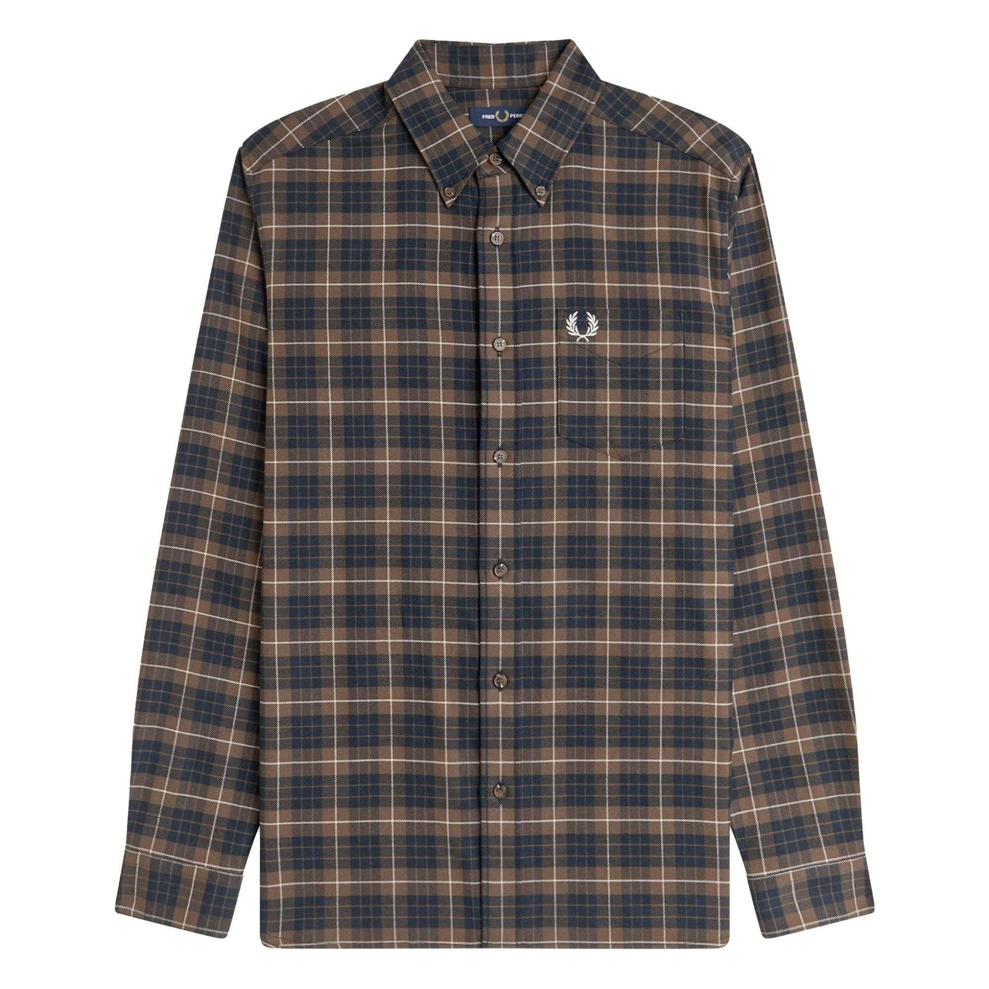 Fred Perry Brushed Twill Tartan Shirt - Burnt Tobacco - X-Large