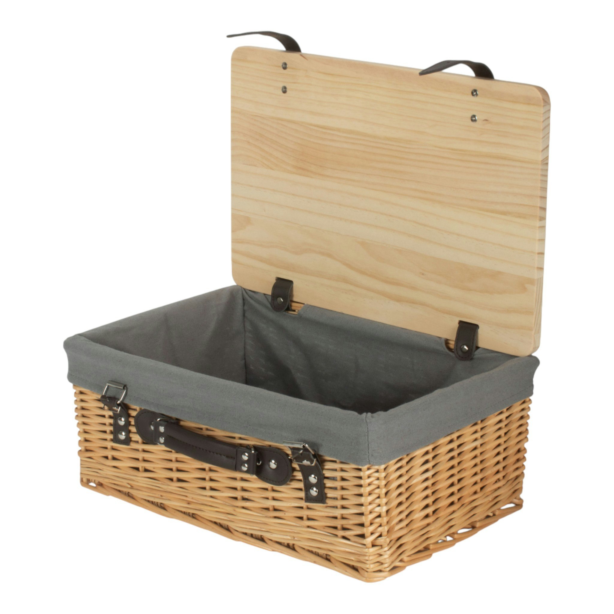 Red Hamper Buff Willow Empty Picnic Basket With Pinewood Lid - Small - 1 - Wicker Adn Pinewood