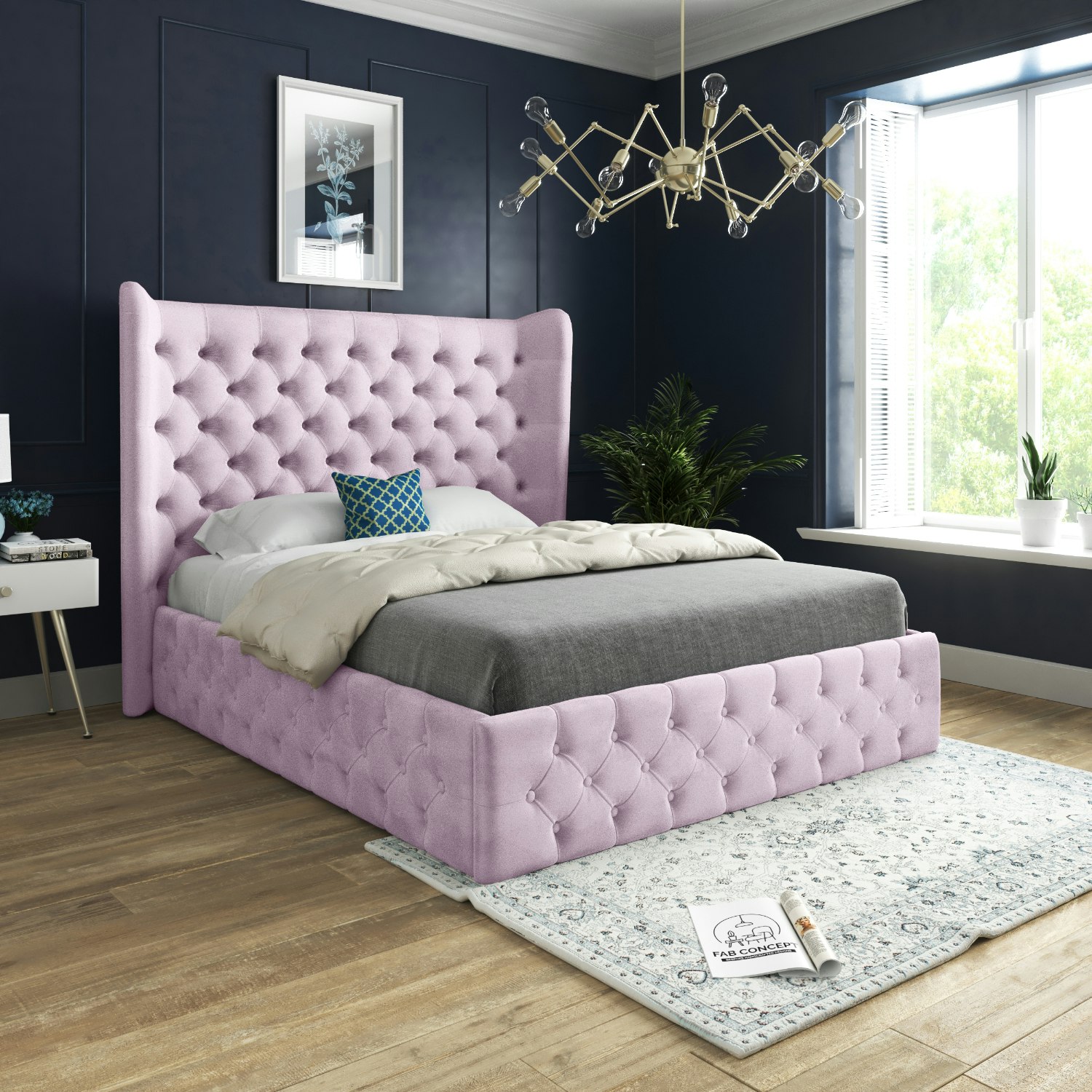 Rackhams Pink Florence Wide Winged Upholstered Soft Velvet Bed Frame - Single