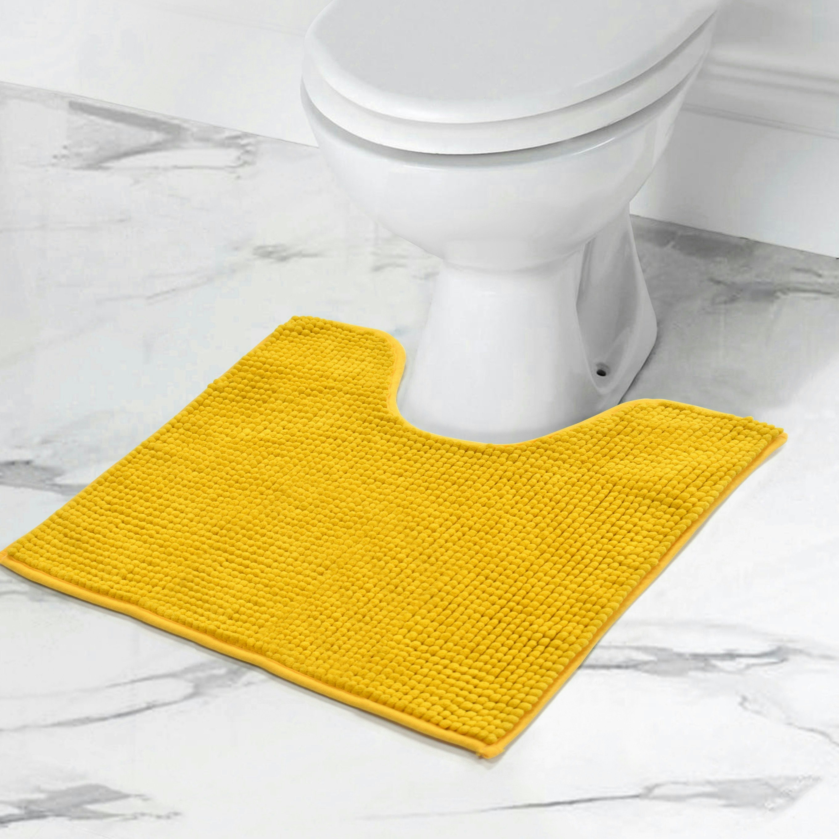 Velosso Yellow Shaggy Noodle Pedestal Mat Antislip