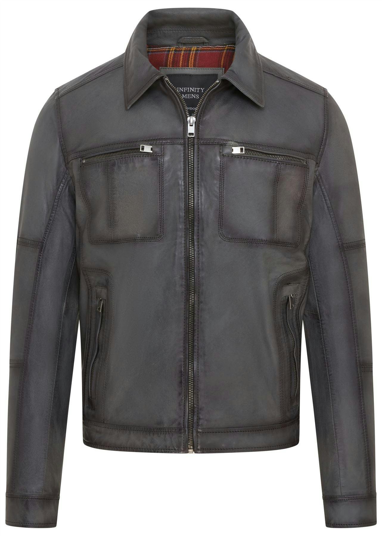 Infinity Leather Men's Grey Classic Leather Biker Jacket - Bettles - Uk Xl | Eu 52 | Us 42