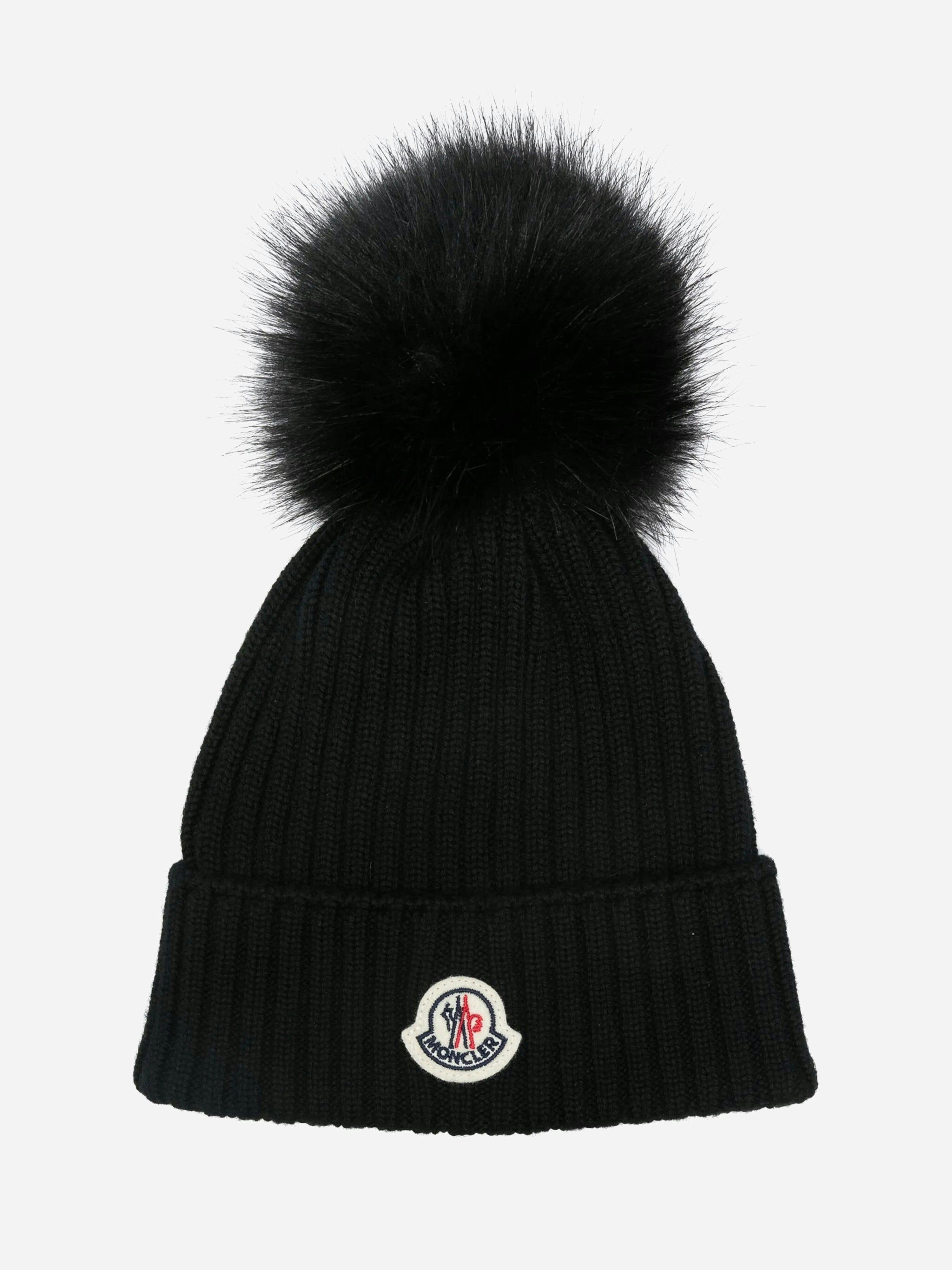 Moncler Enfant Girls Black Wool Pom-Pom Hat In - 6 - 8 Yrs M (52-54 Cm)