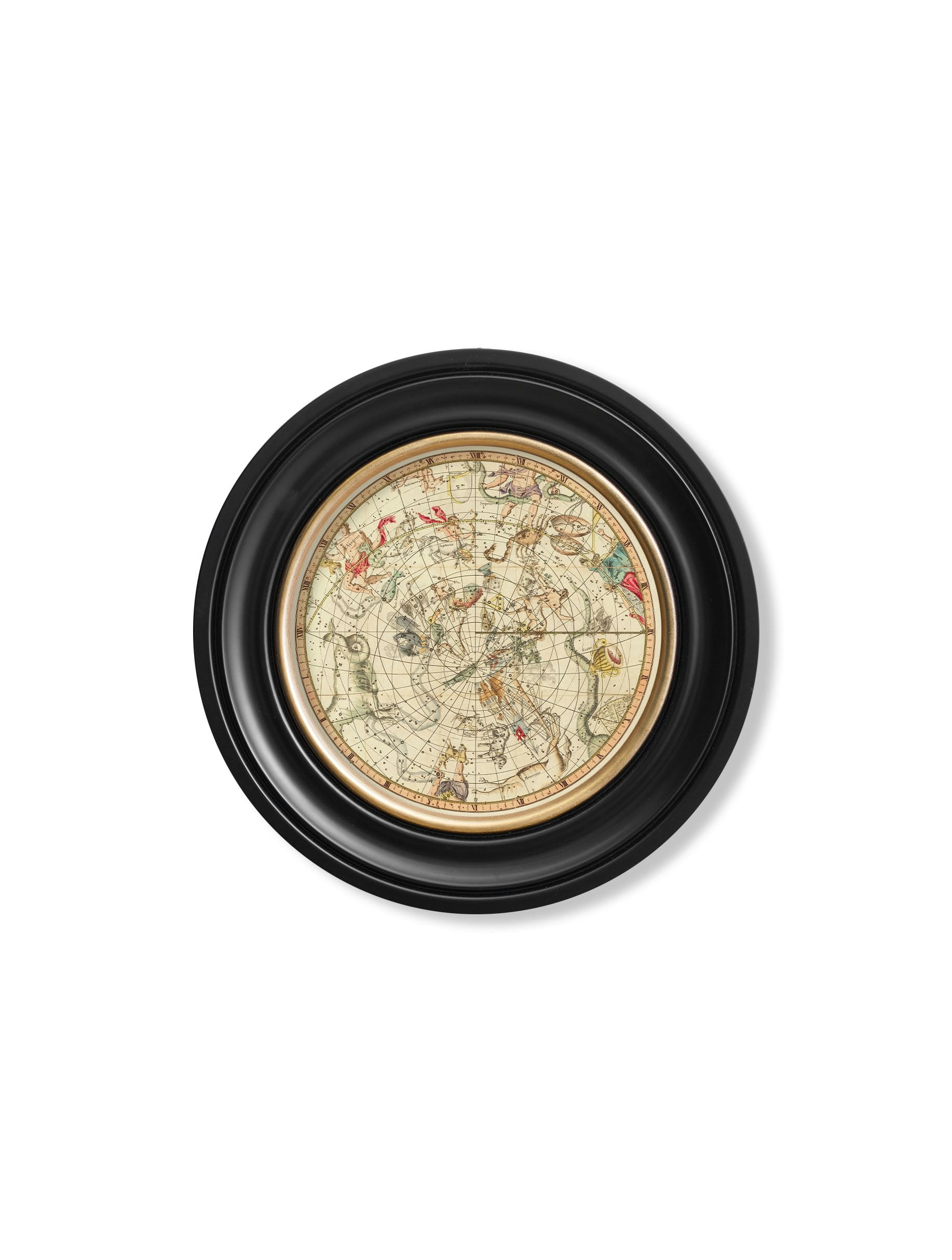 Rackhams Black C.1820 Map Of Constellations - Round Frame - 44 X 44Cm - Northern Hemisphere