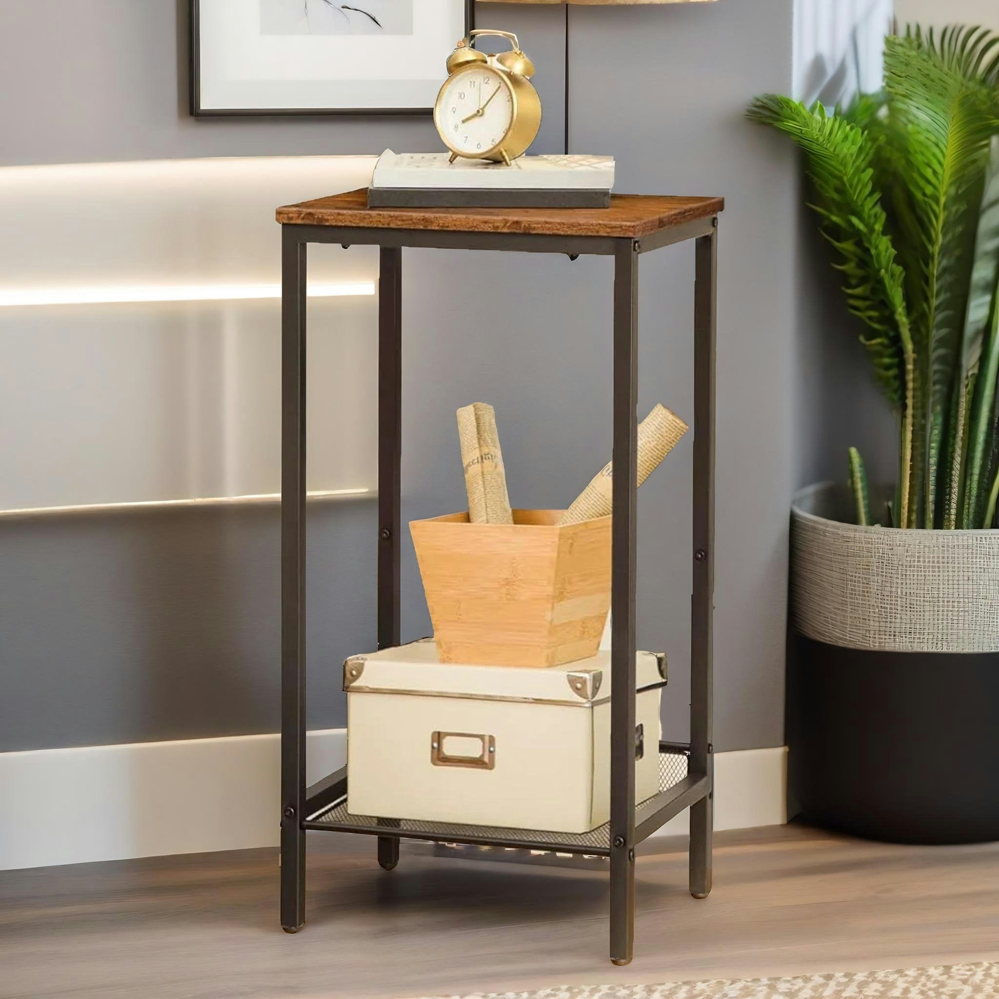 Rafaelo Mobilia Black Bedside Table With Adjustable Mesh Shelf