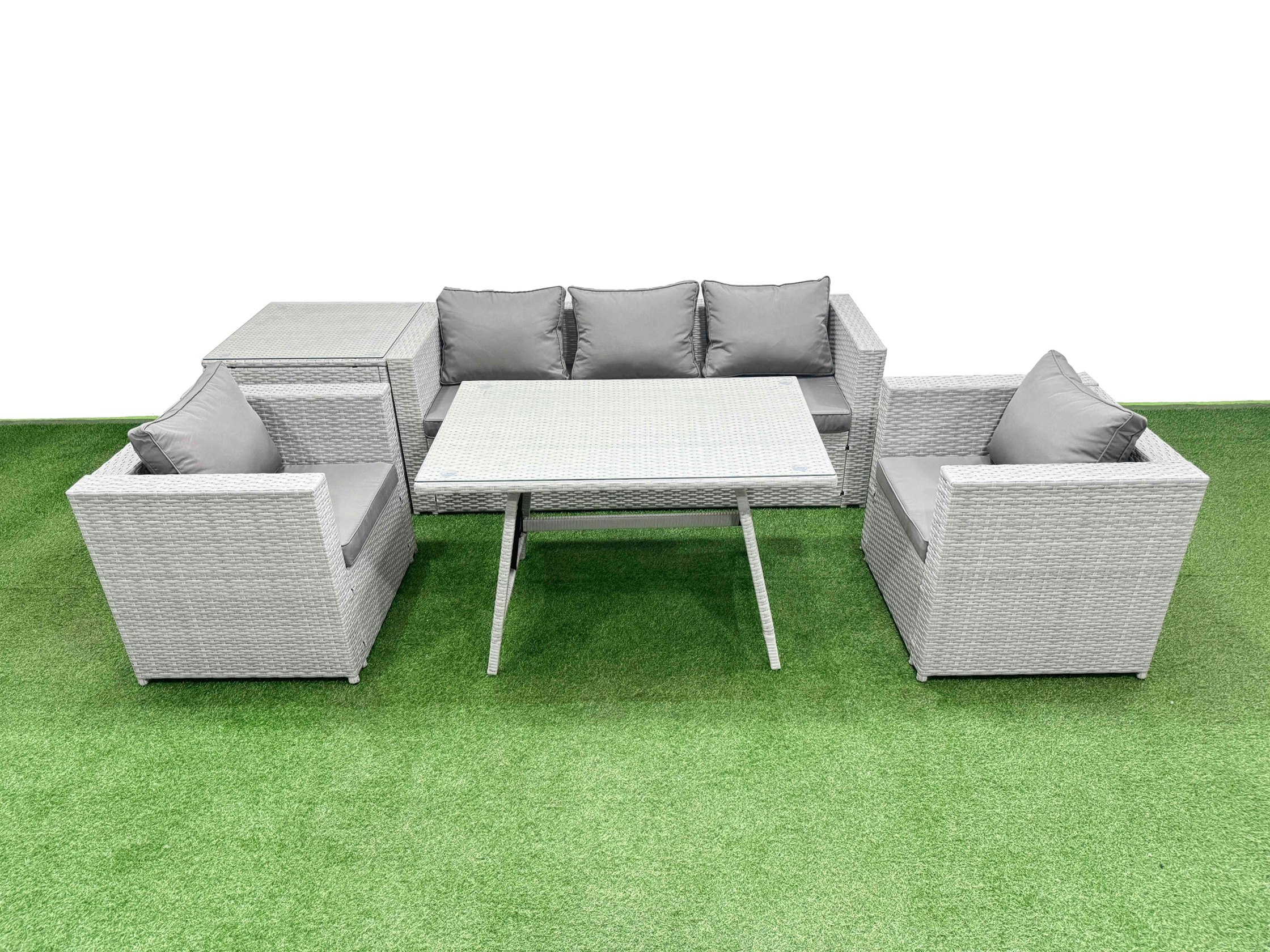 Rackhams Light/Grey Outdoor Pe Rattan Sofa Armchair Set Patio Garden Furniture Sets With Cushions Side Table 6 Pieces