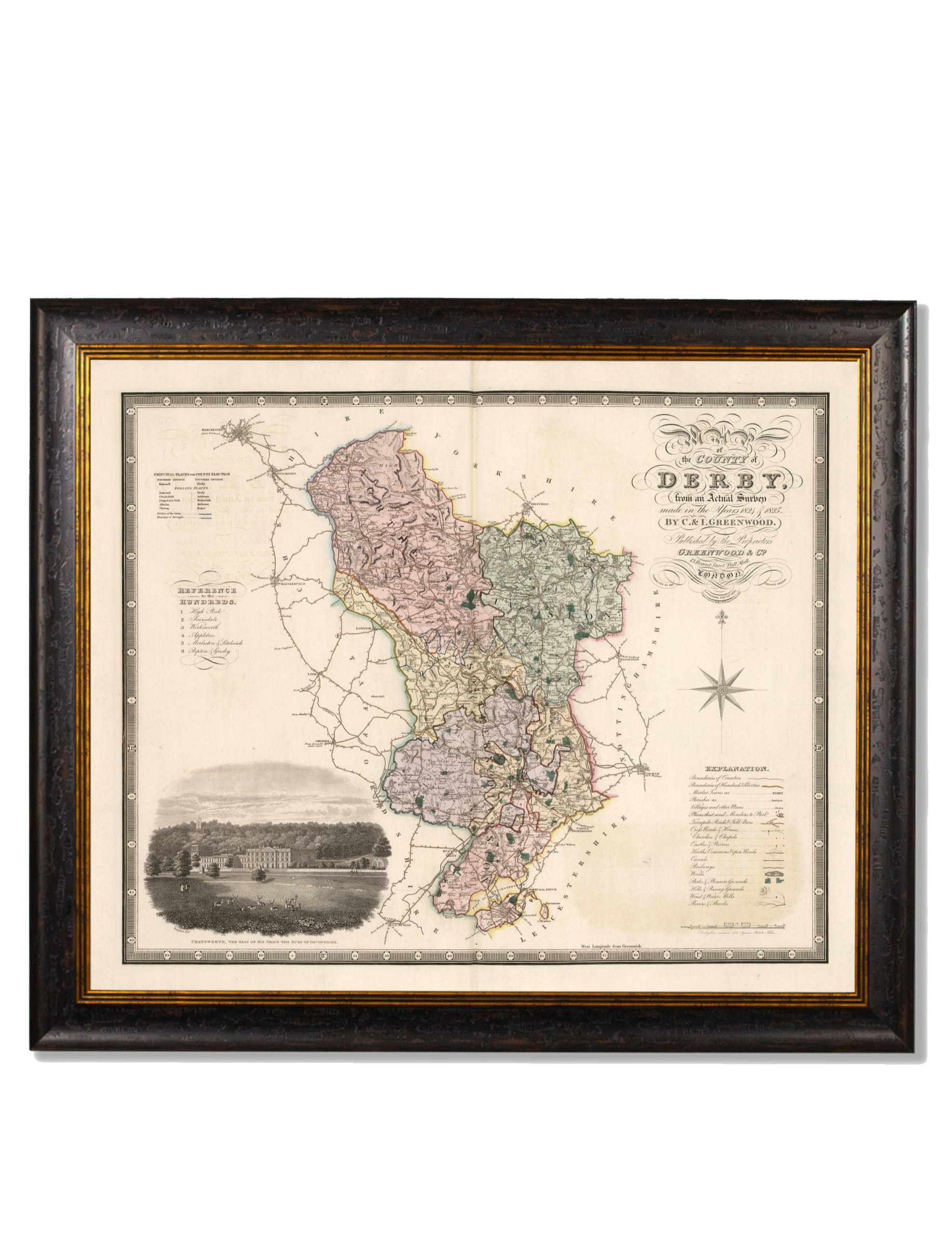 Rackhams Black C.1830 County Maps Of England - 70 X 84Cm - Derbyshire