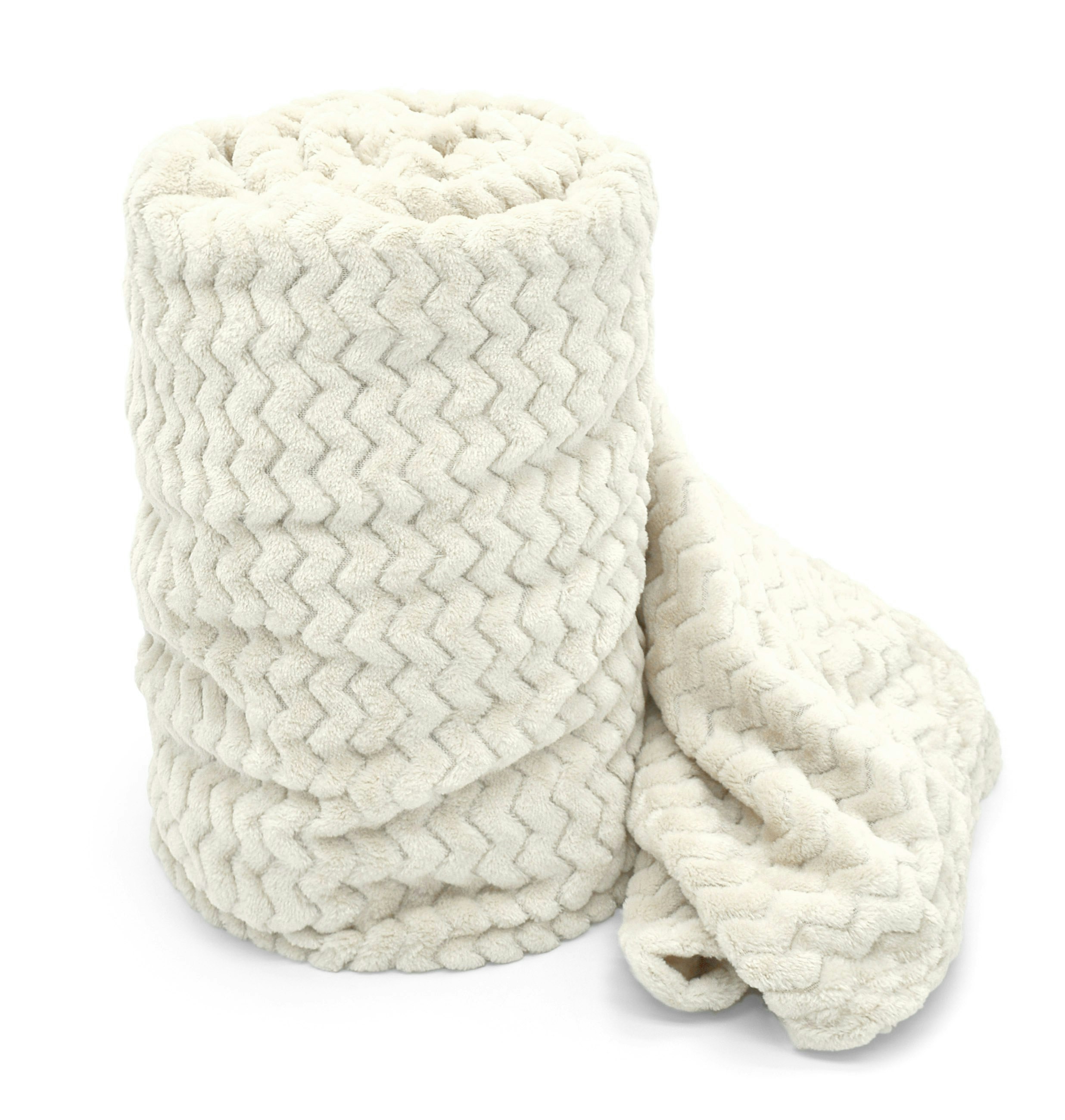 Velosso Cream Moda Ribbed Chevron Super Soft Blanket - 127Cm X 152Cm