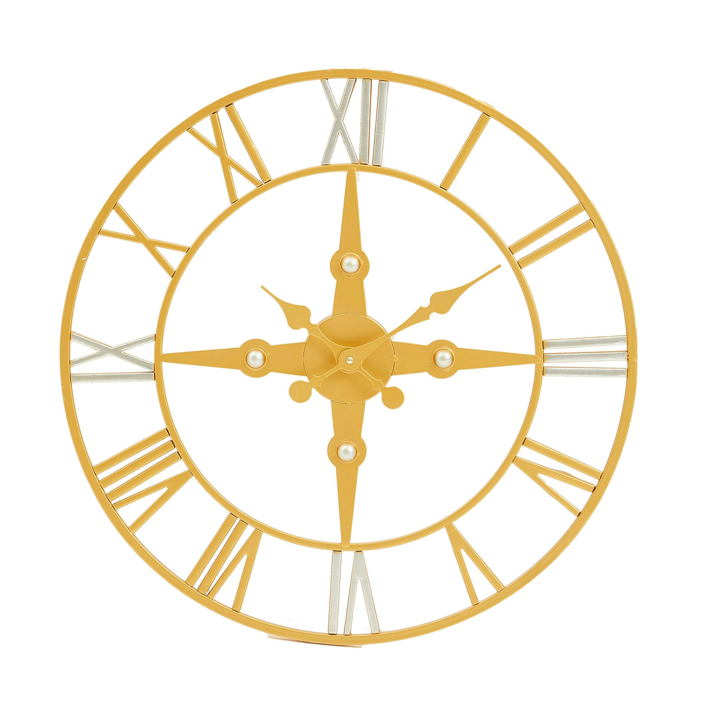 B&Q - Gold And Silver Wall ClockRound Analogue Clock With Roman Numerals & Spade HandsSilent Wall Clock - Image 3