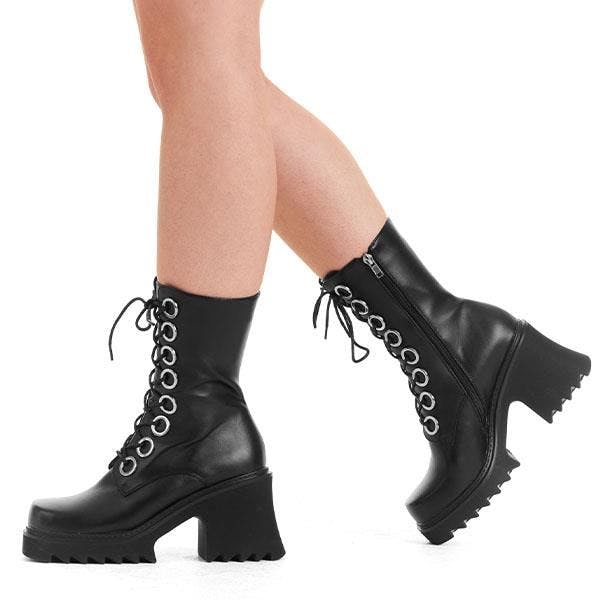 Lamoda Women's Black Bulletproof Pu Chunky Platform Ankle Boots Stylish Footwear - Uk7