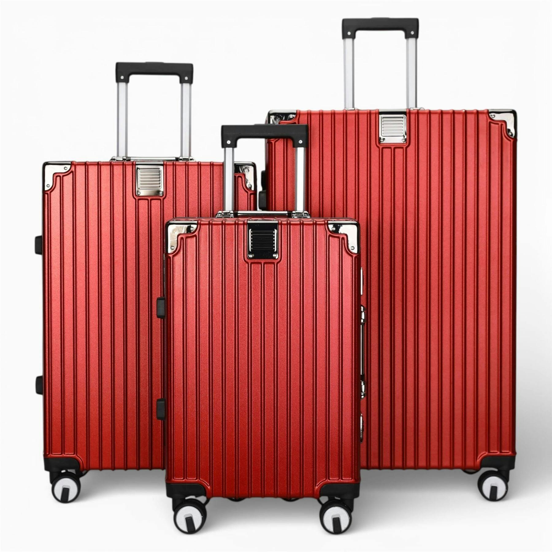 Infinity Luggage Red Hardshell Suitcase Set Robust 8 Wheel Cabin Luggage Suitcases - Set Of 3