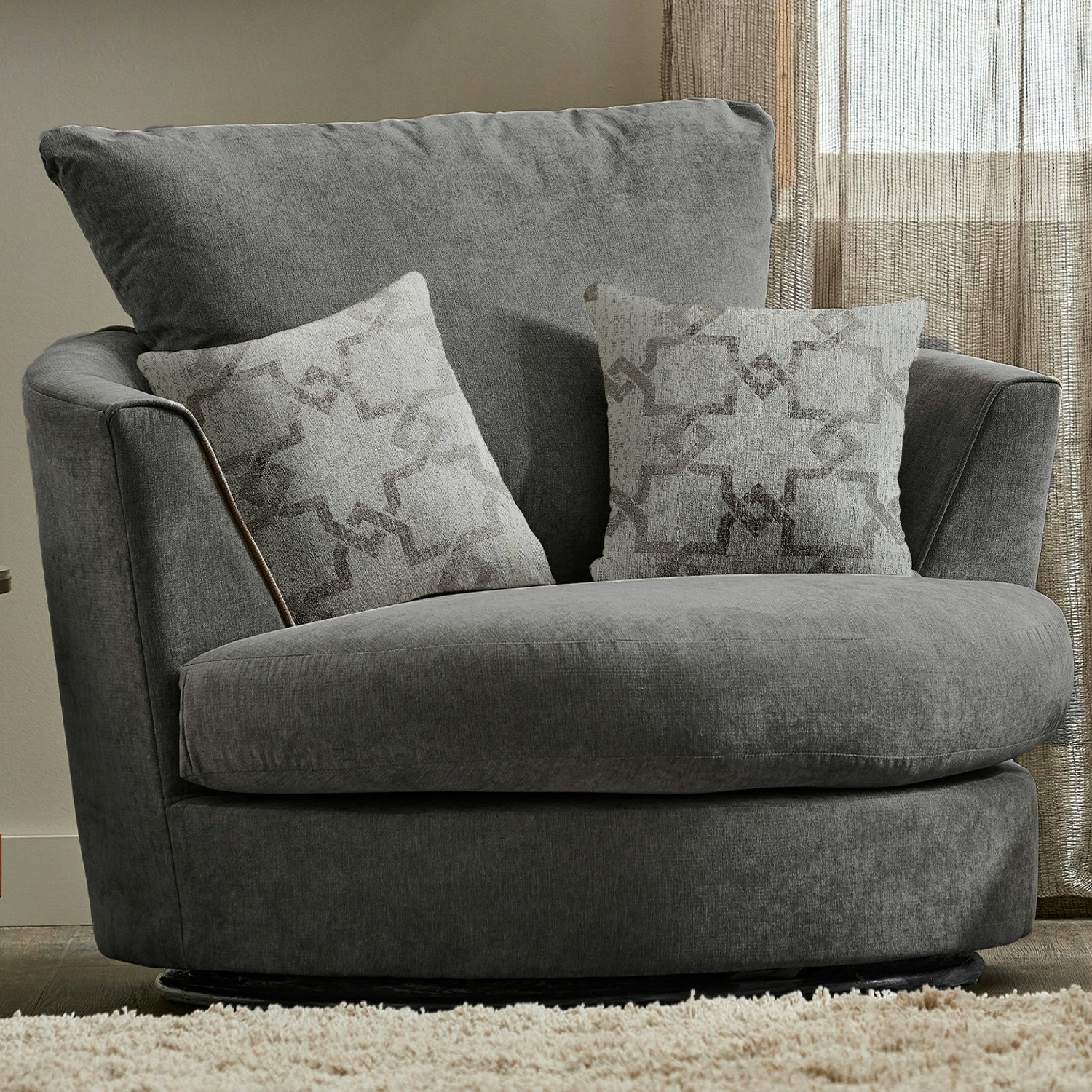 Rackhams Graceland Fabric Swivel Chair - Pewter