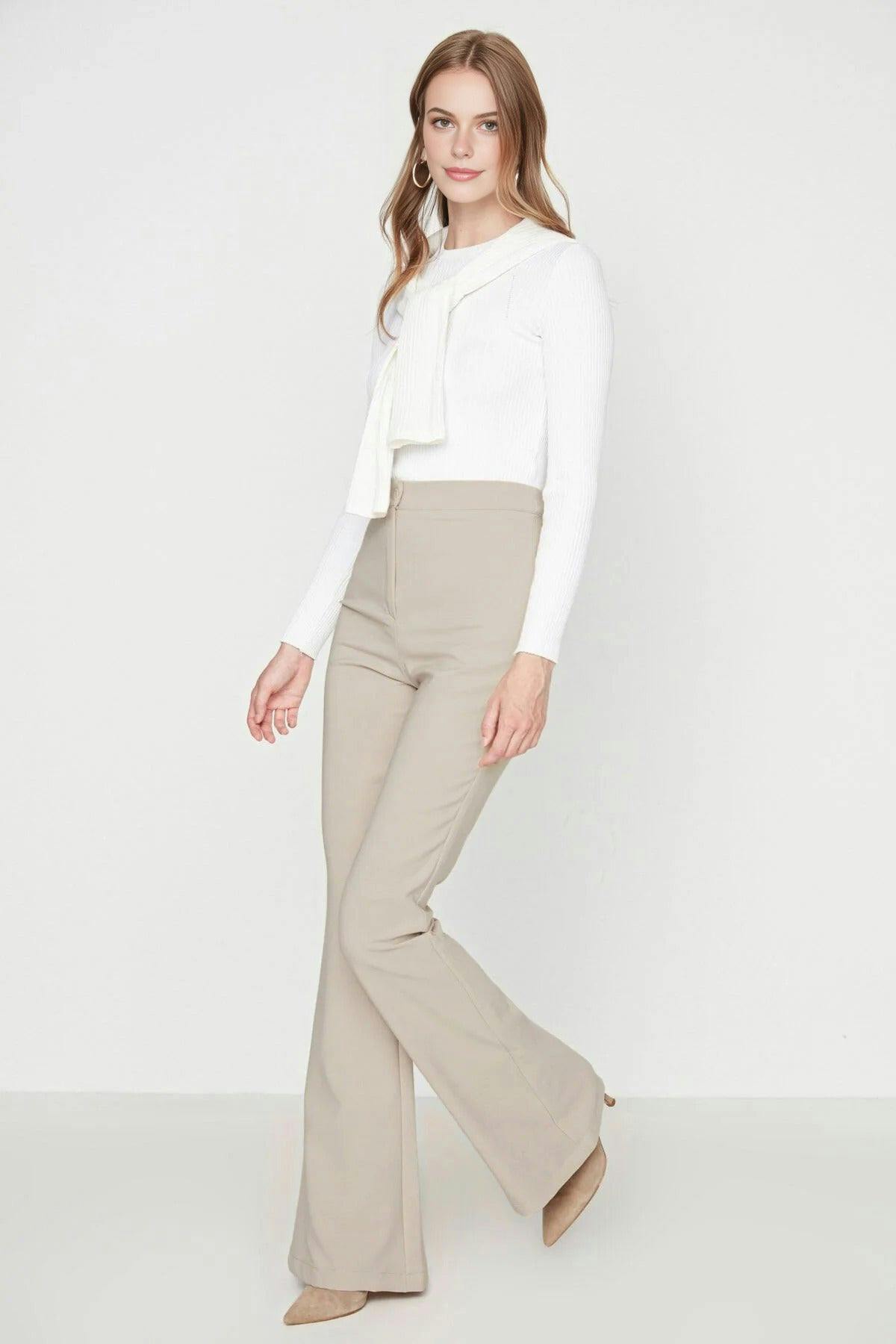 Wovcor Flare Bootcut Woven Trousers - Taupe - 6