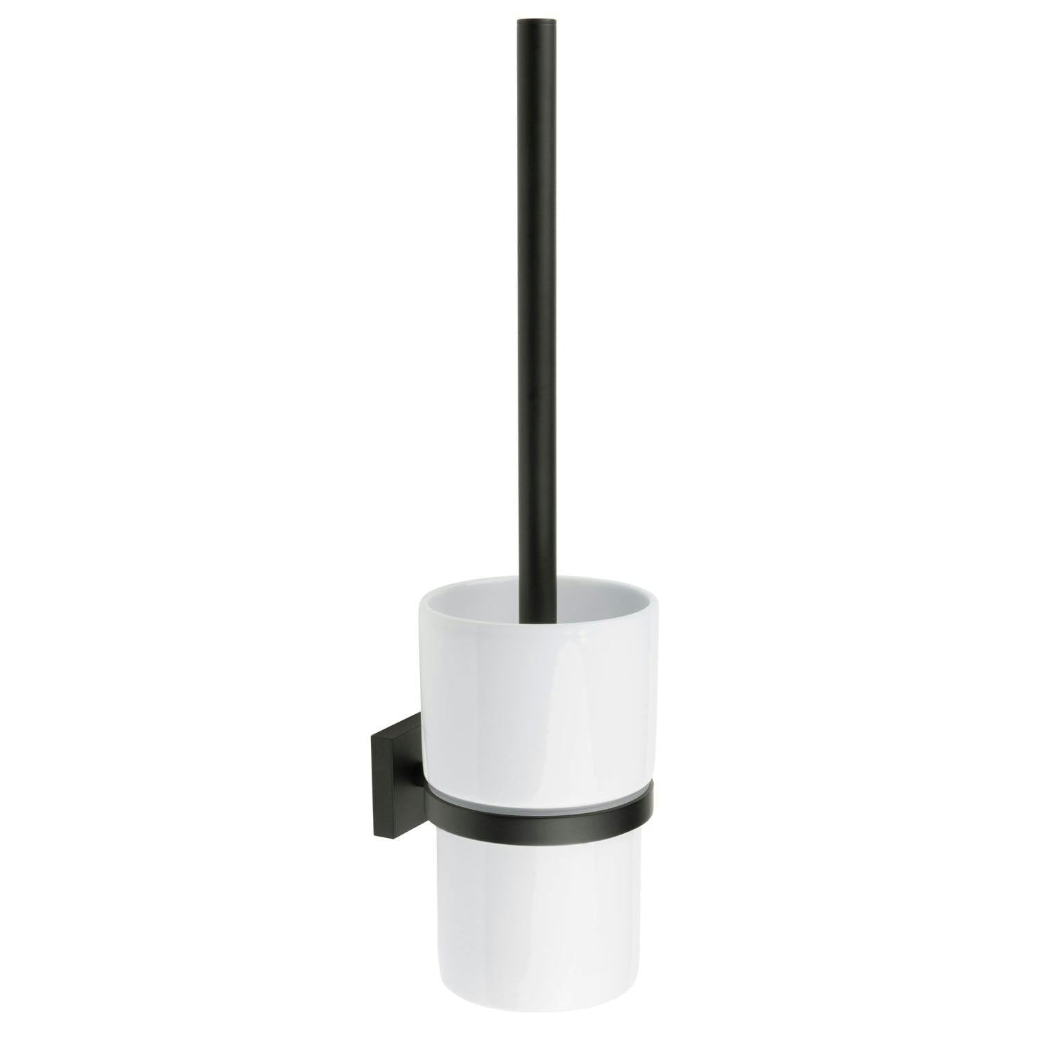 Rackhams Black Matt Toilet Brush And Porcelain Holder