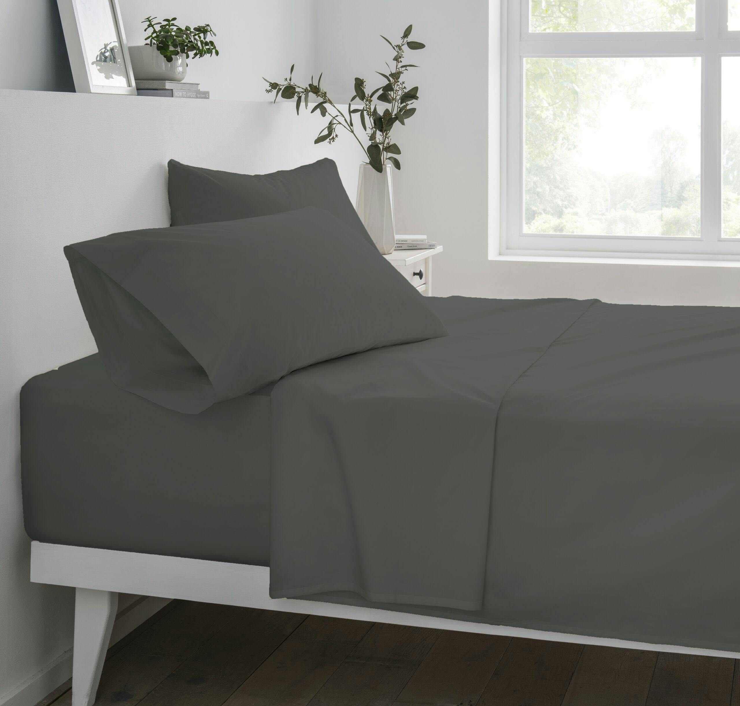 Rackhams Green Deluxe Fitted Sheet Or Pillowcase Pair - Charcoal - Pillowcase (48Cm X 74Cm)