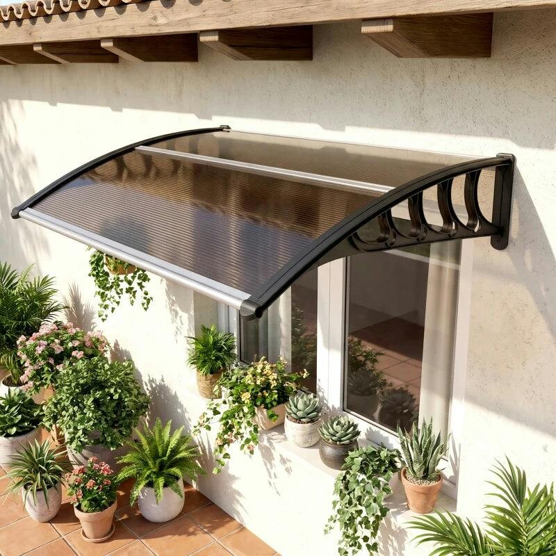 Outsunny Door Canopy Awning - Aluminium - Brown - 1.03m - Image 5