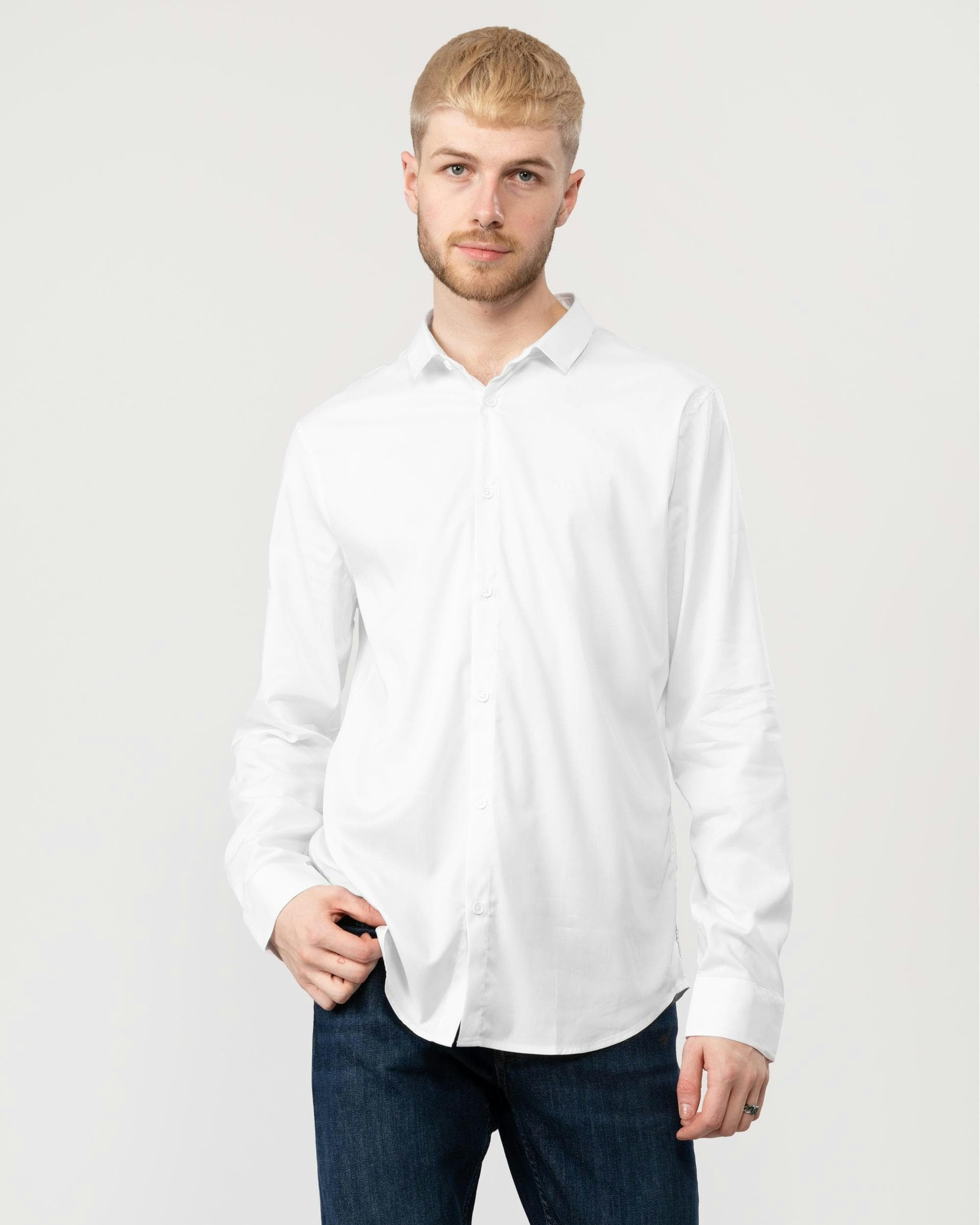 Armani Exchange Men's White Long Sleeve Stretch Shirt - L