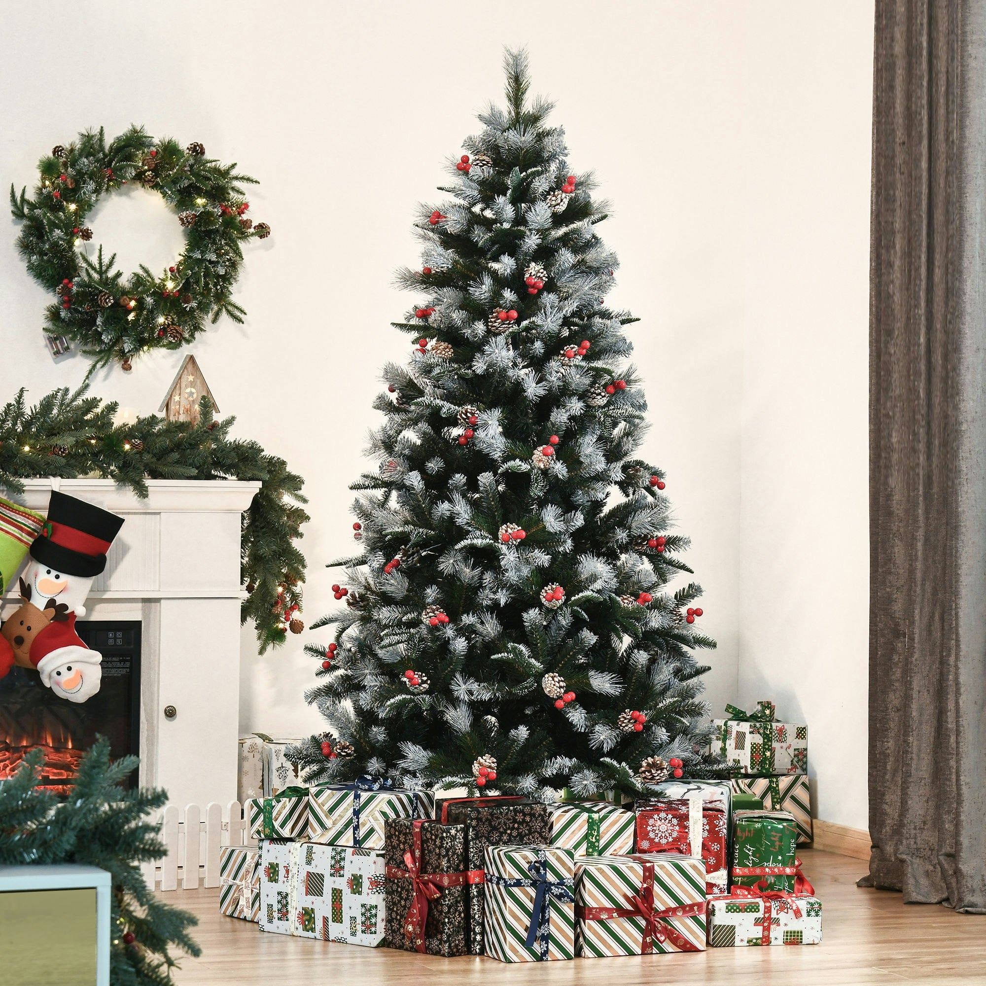 Rackhams Green 4Ft Artificial Snow Dipped Christmas Tree Xmas Holiday Pencil Tree - 6Ft